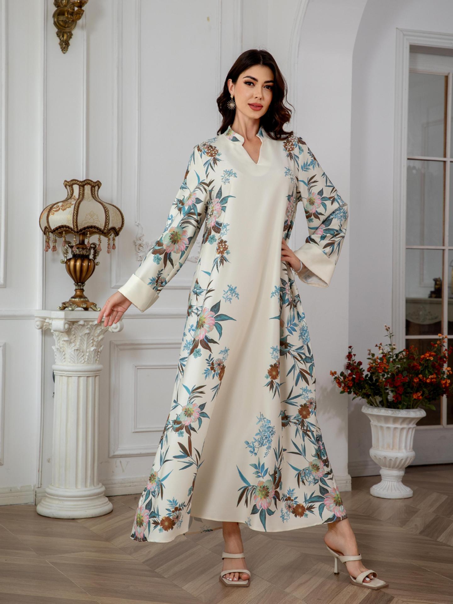 Serene Off White Floral Kaftan – Modest Muslim Maxi Dress