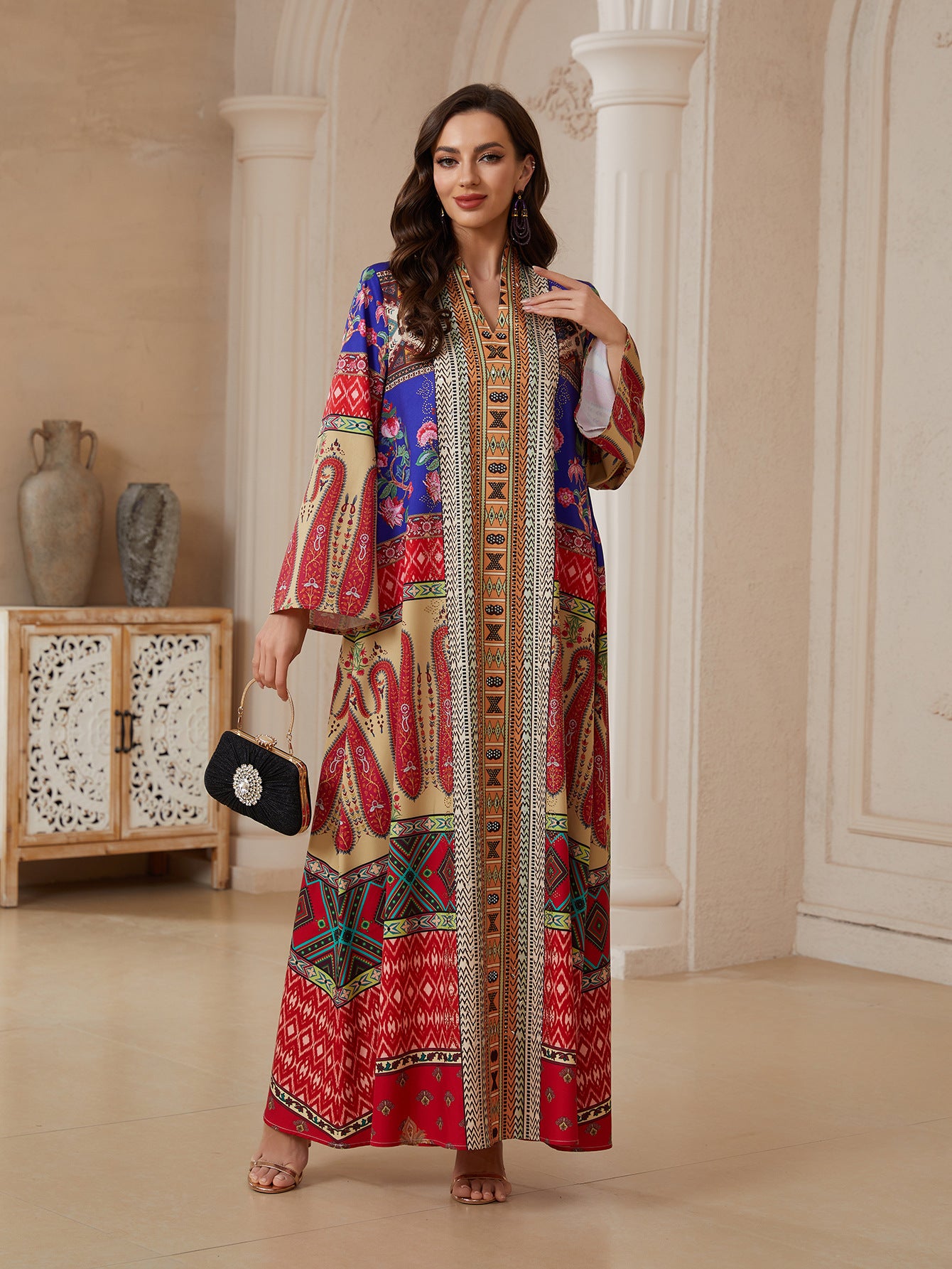 Floral Print Pullover Abaya - Modest Long Robe for Women