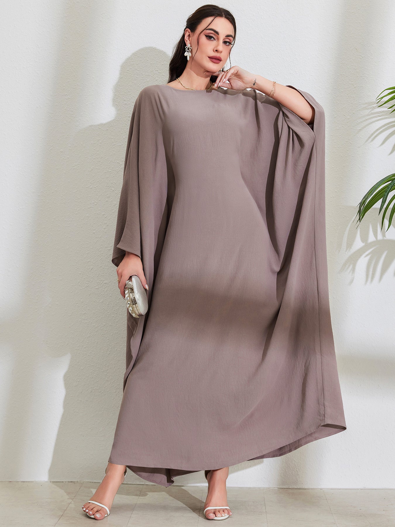 Batwing Sleeve Belted Modest Abaya Dress Jalabiya Long Maxi Dress for Muslim Women Eid Ramadan Banquet Gown S-XXL