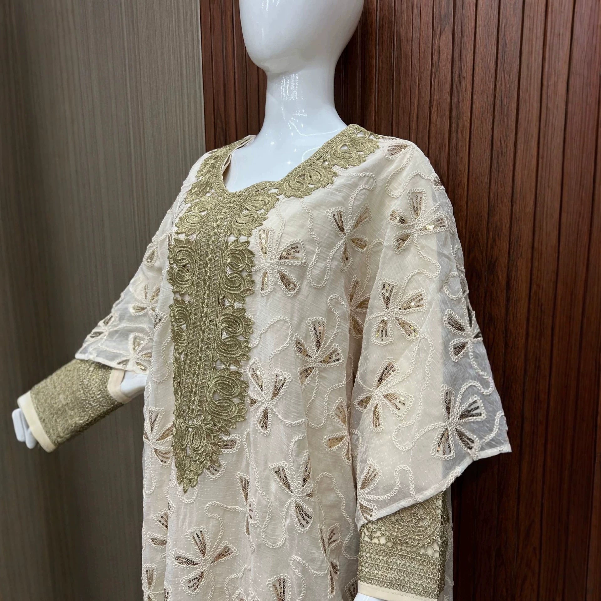 Off White Embroidered Two-Piece Cardigan Vest Set Evening Gown Jalabiya Modest Long Maxi Dress for Muslim Women Eid Ramadan