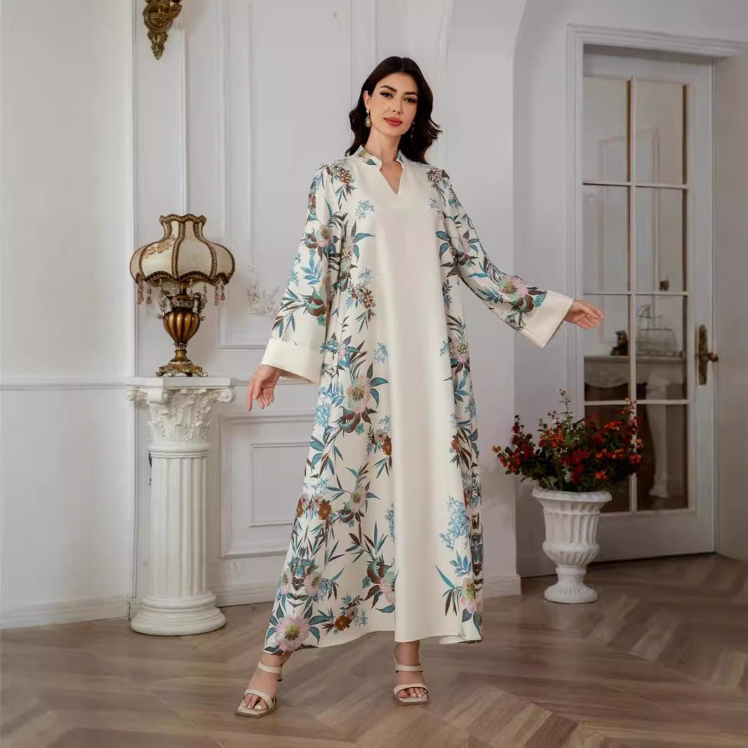 Serene Off White Floral Kaftan – Modest Muslim Maxi Dress