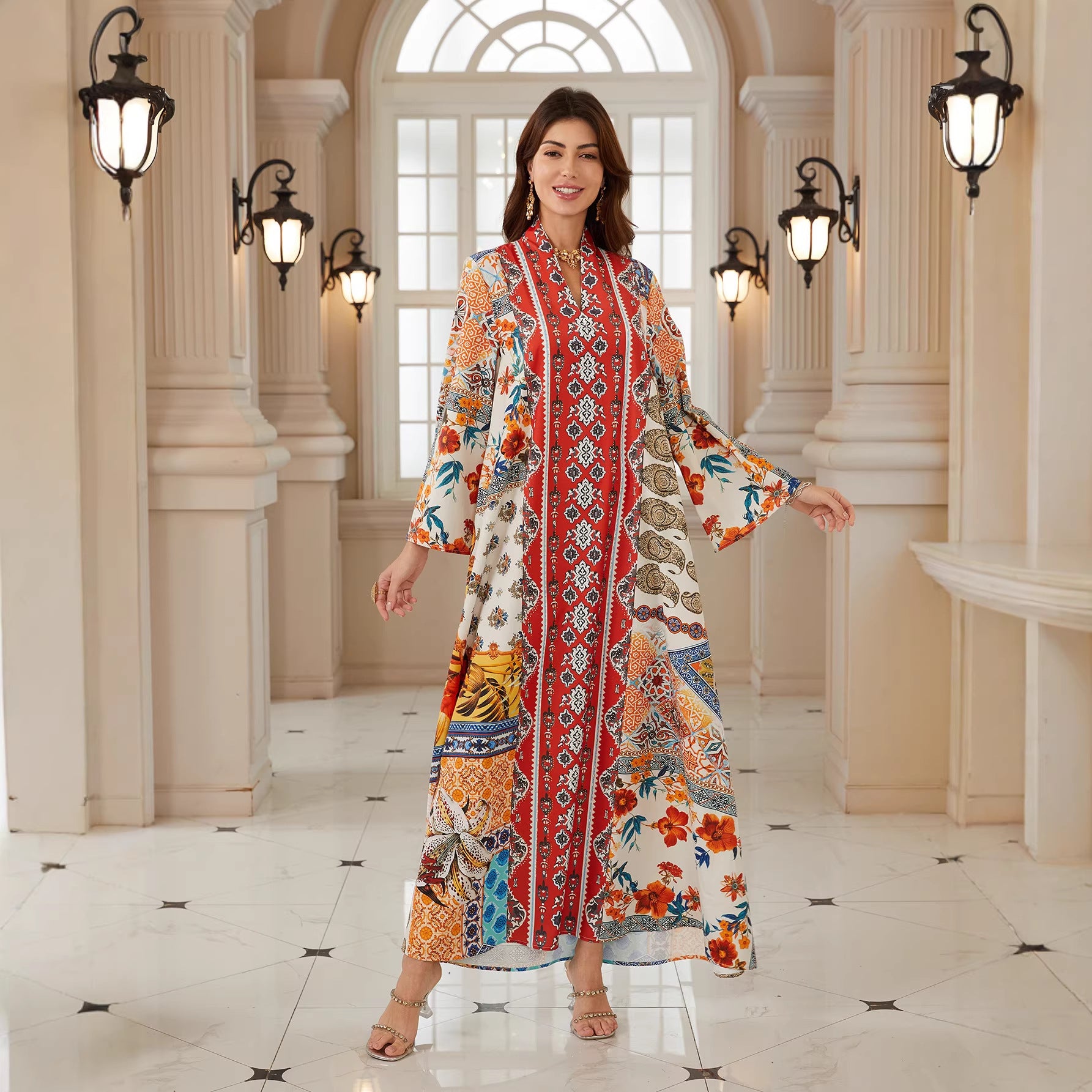 Bold Red Printed Pullover Abaya – Modest Maxi Dress