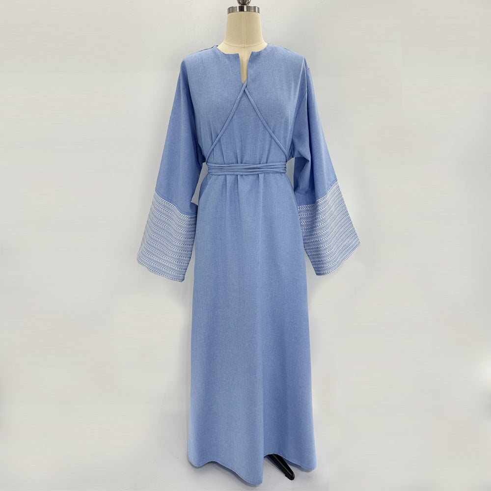 Elegant Embroidered Abaya Dress Jalabiya Modest Long Maxi Dress for Eid Ramadan Festive Celebration S-XXL