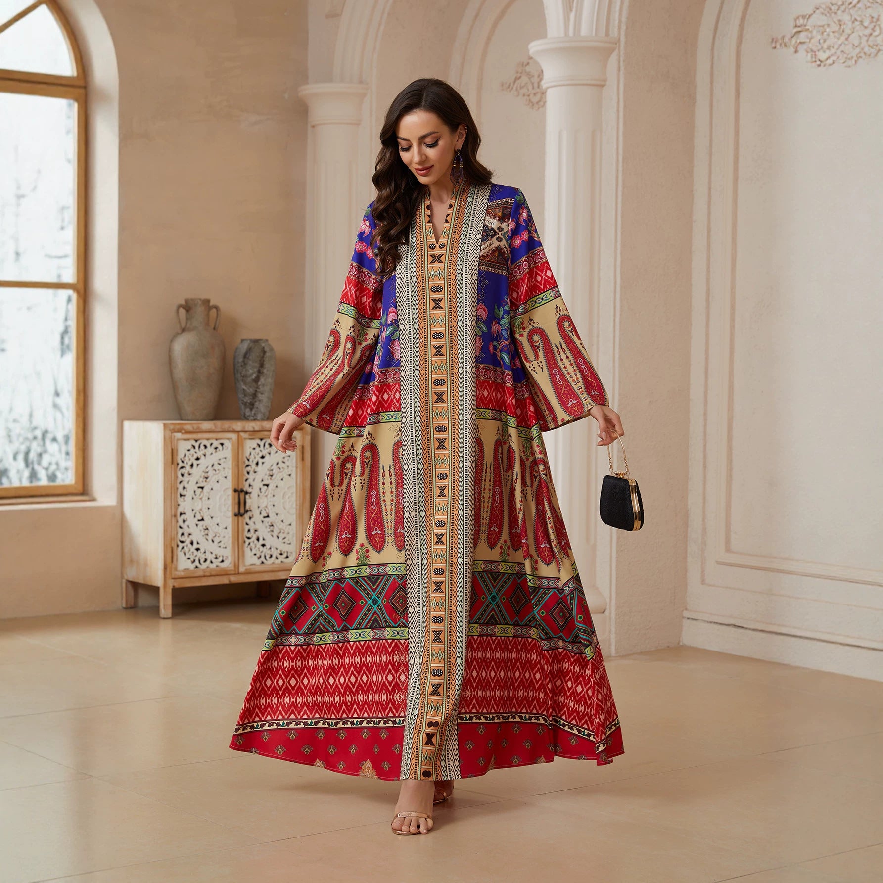 Floral Print Pullover Abaya - Modest Long Robe for Women