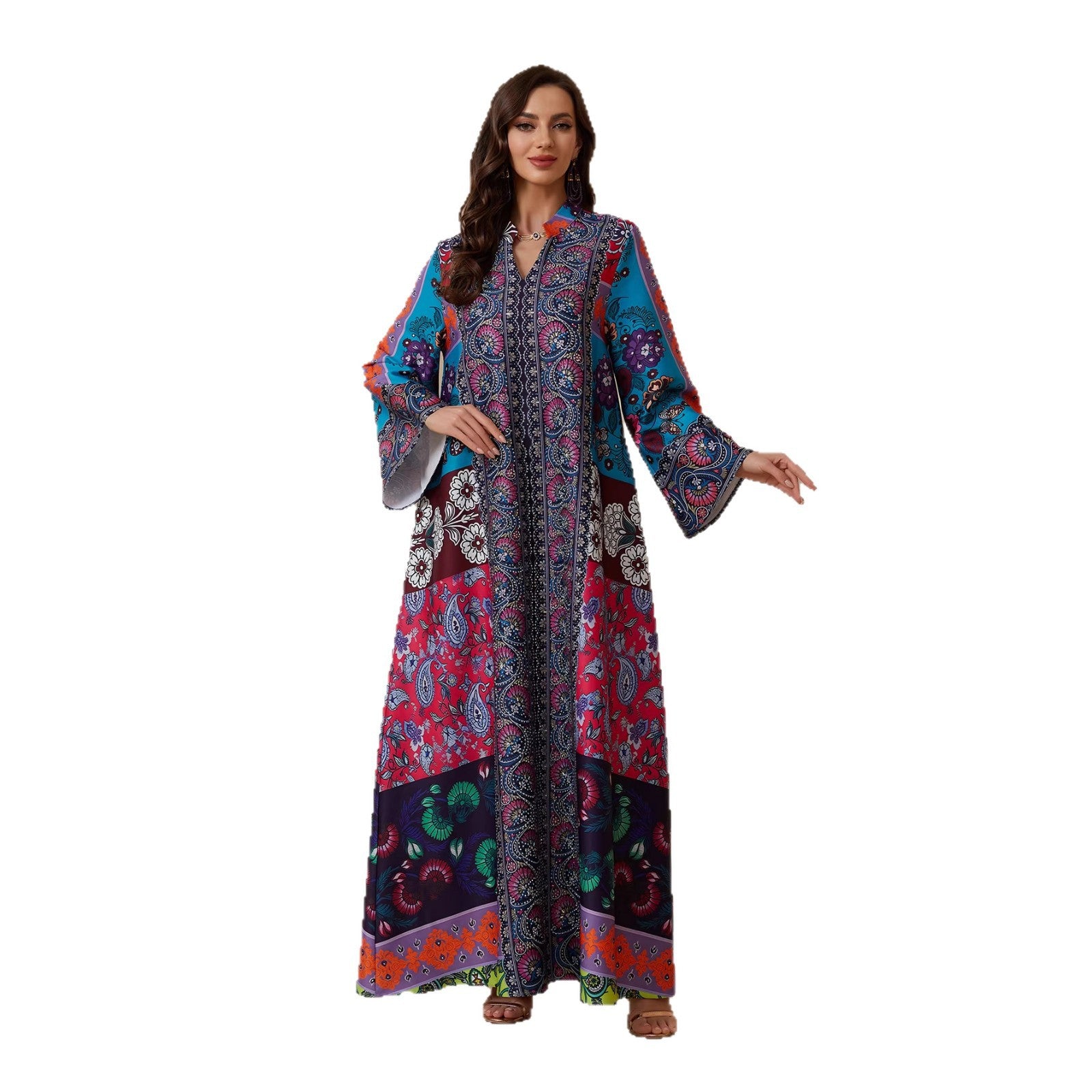 Graceful Floral Long-Sleeve Abaya – Printed Modest Maxi Robe