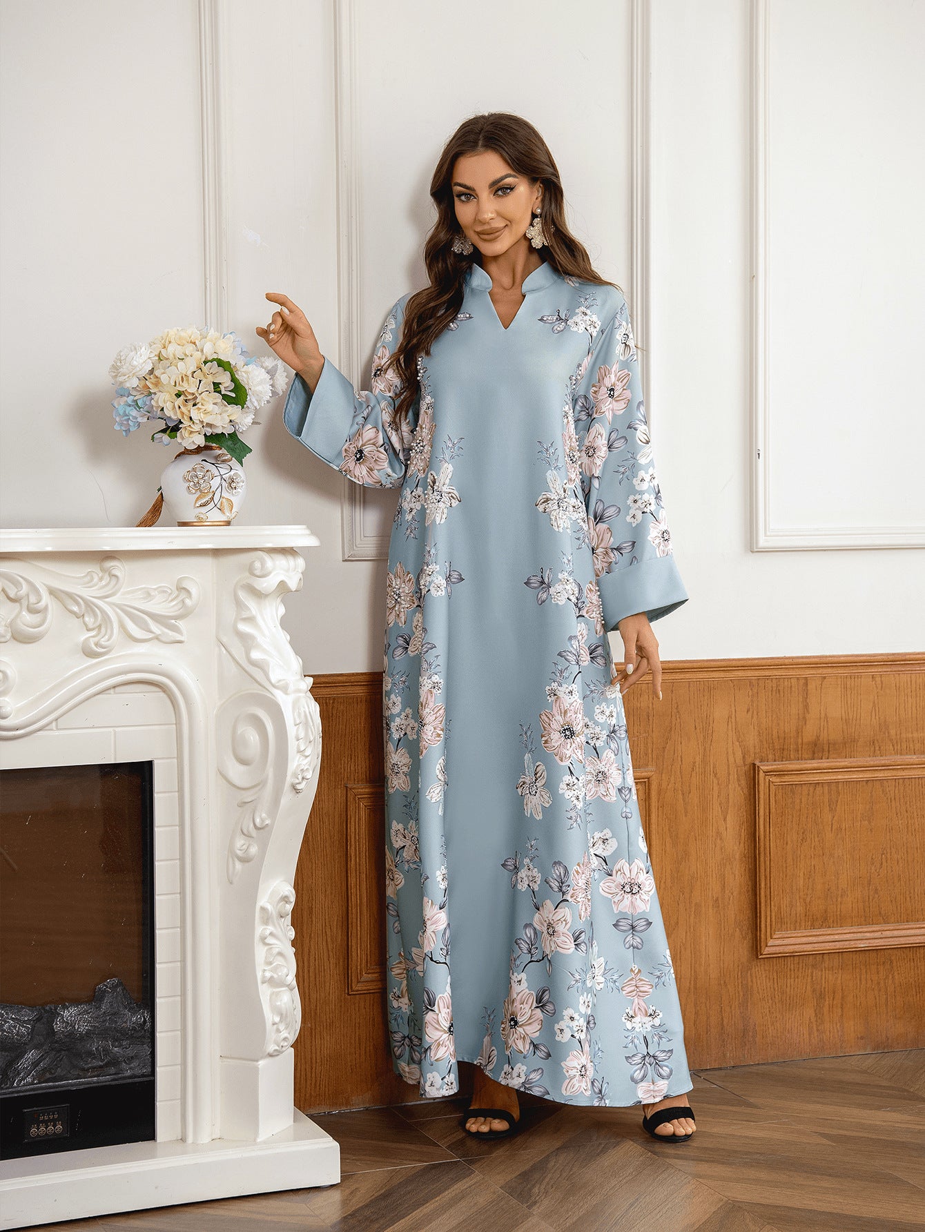 Elegant 4-Color Floral Embroidered Kaftan – Modest Muslim Maxi