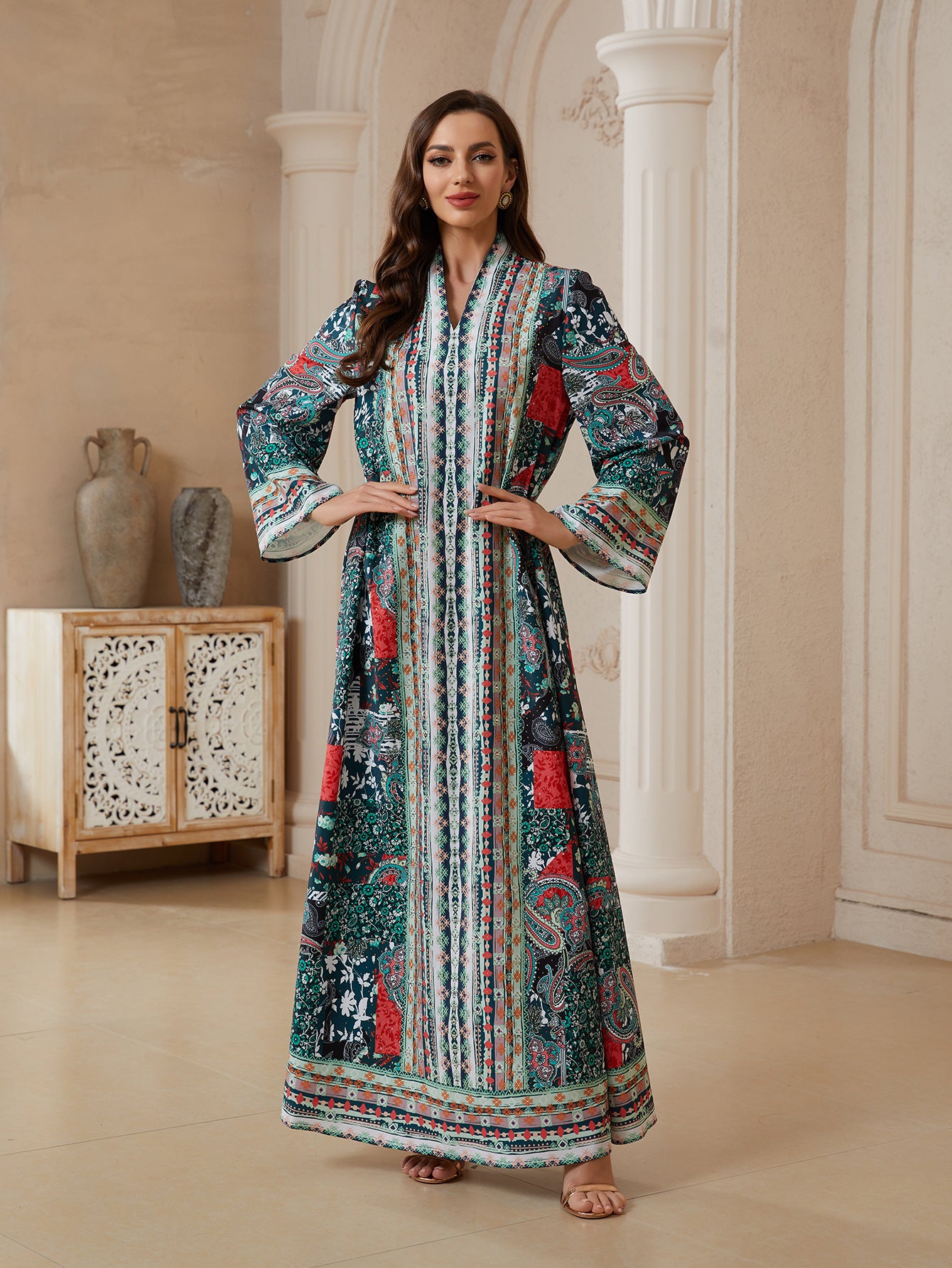 Floral Print Prayer Abaya Robe - Modest Muslim Dress for Women
