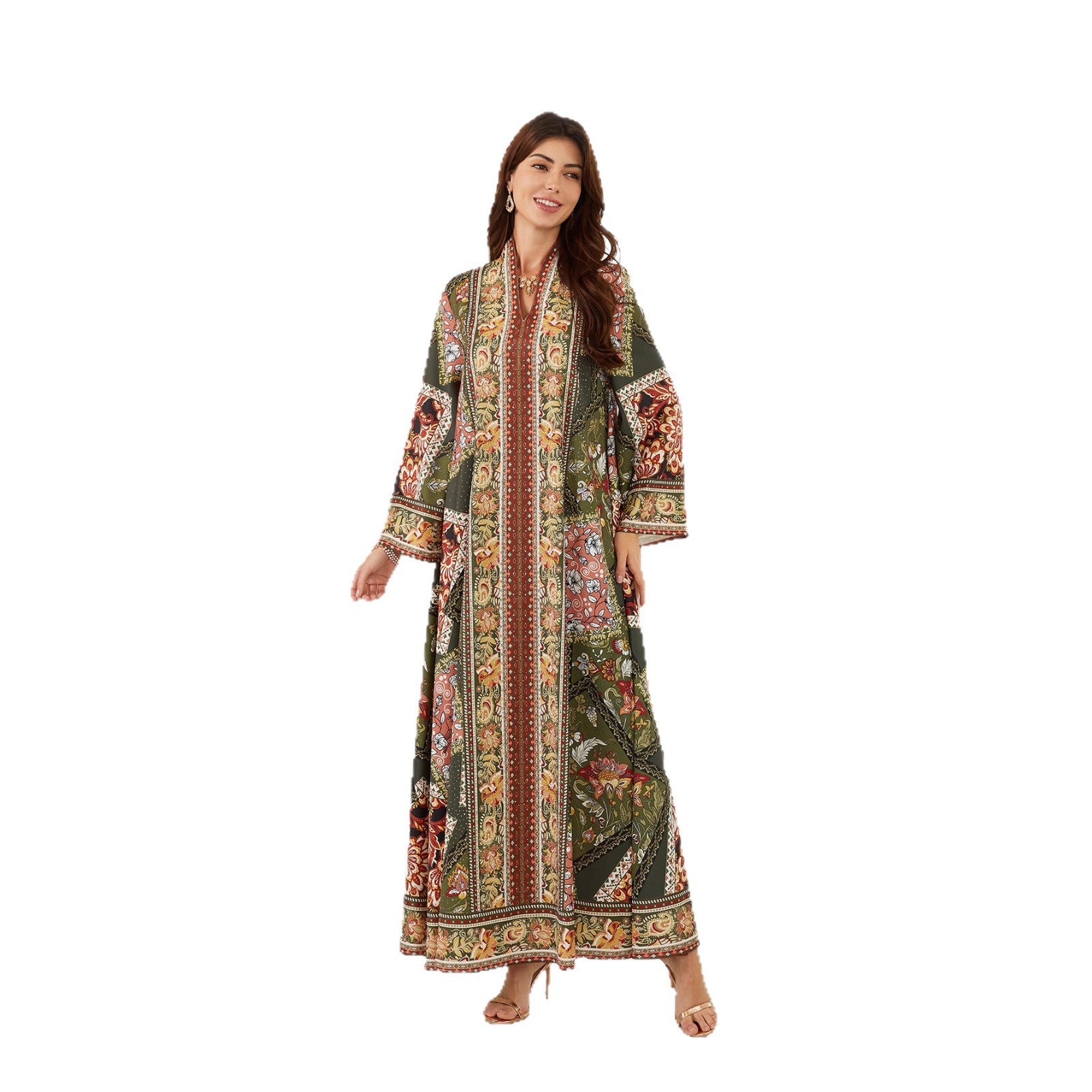 Bohemian Floral Spring Kaftan – Modest Muslim Long-Sleeve Maxi