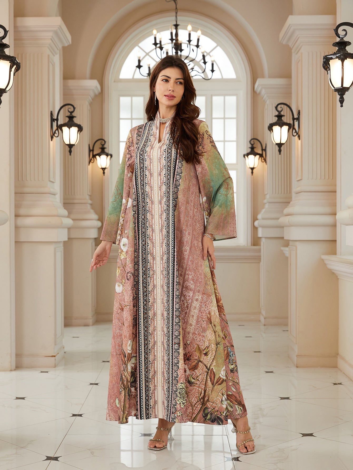 Fresh Floral Spring Kaftan – Rhinestone Modest Pullover Dress