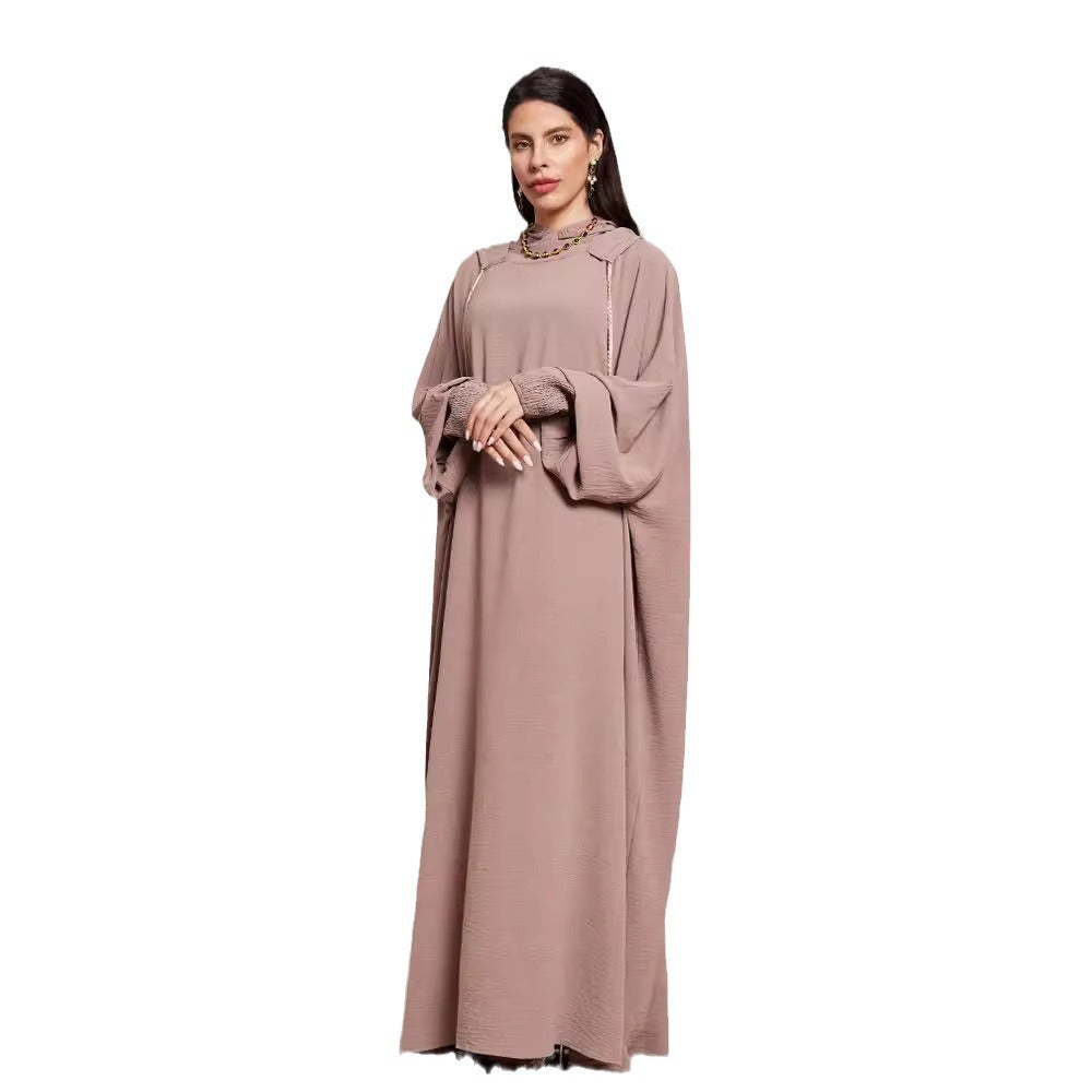 Hooded Hijab Abaya Dress with Drawstring Jalabiya Modest Long Maxi Dress for Muslim Women Eid Ramadan Daily Wear S-XXL