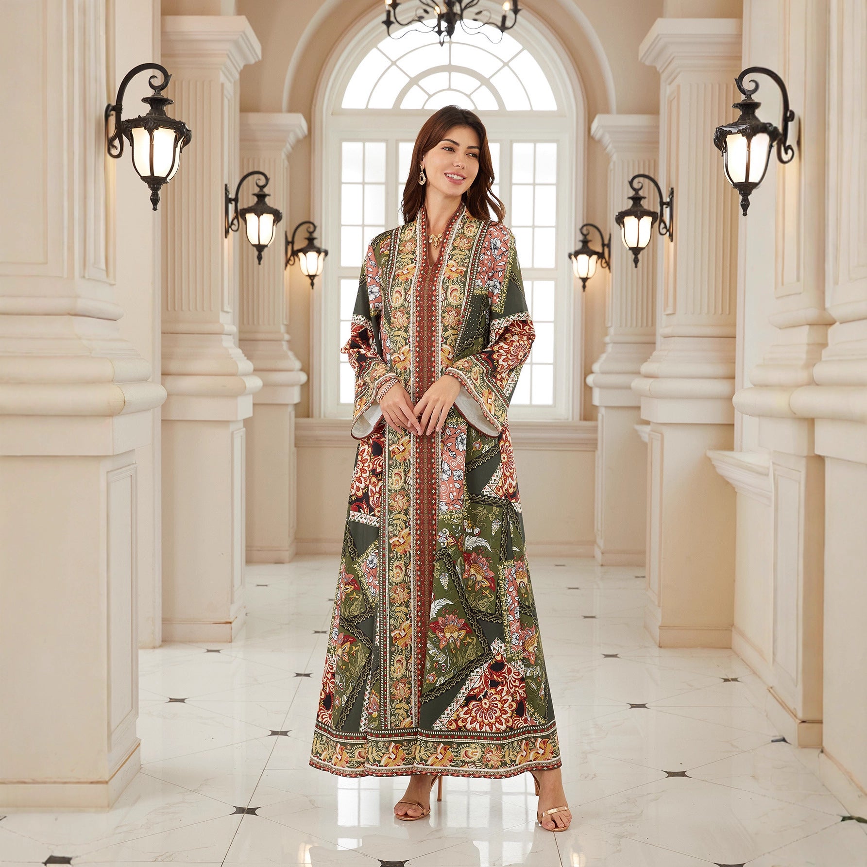 Bohemian Floral Spring Kaftan – Modest Muslim Long-Sleeve Maxi