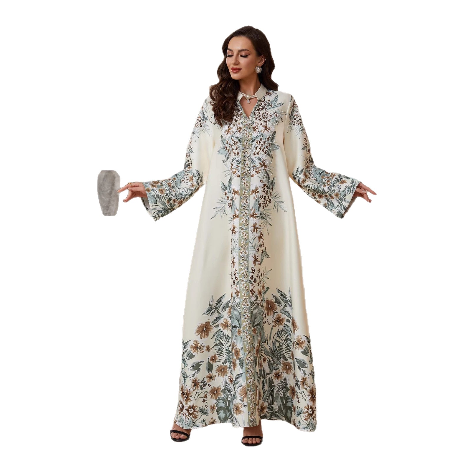 Confident Light Yellow Print Kaftan – Modest Muslim Plus-Size Maxi
