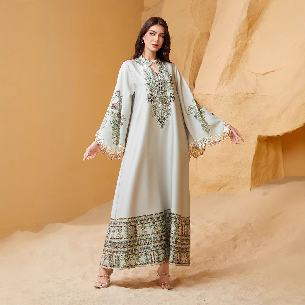 Vibrant 3-Color Floral Kaftan – Modest Muslim V-Neck Maxi