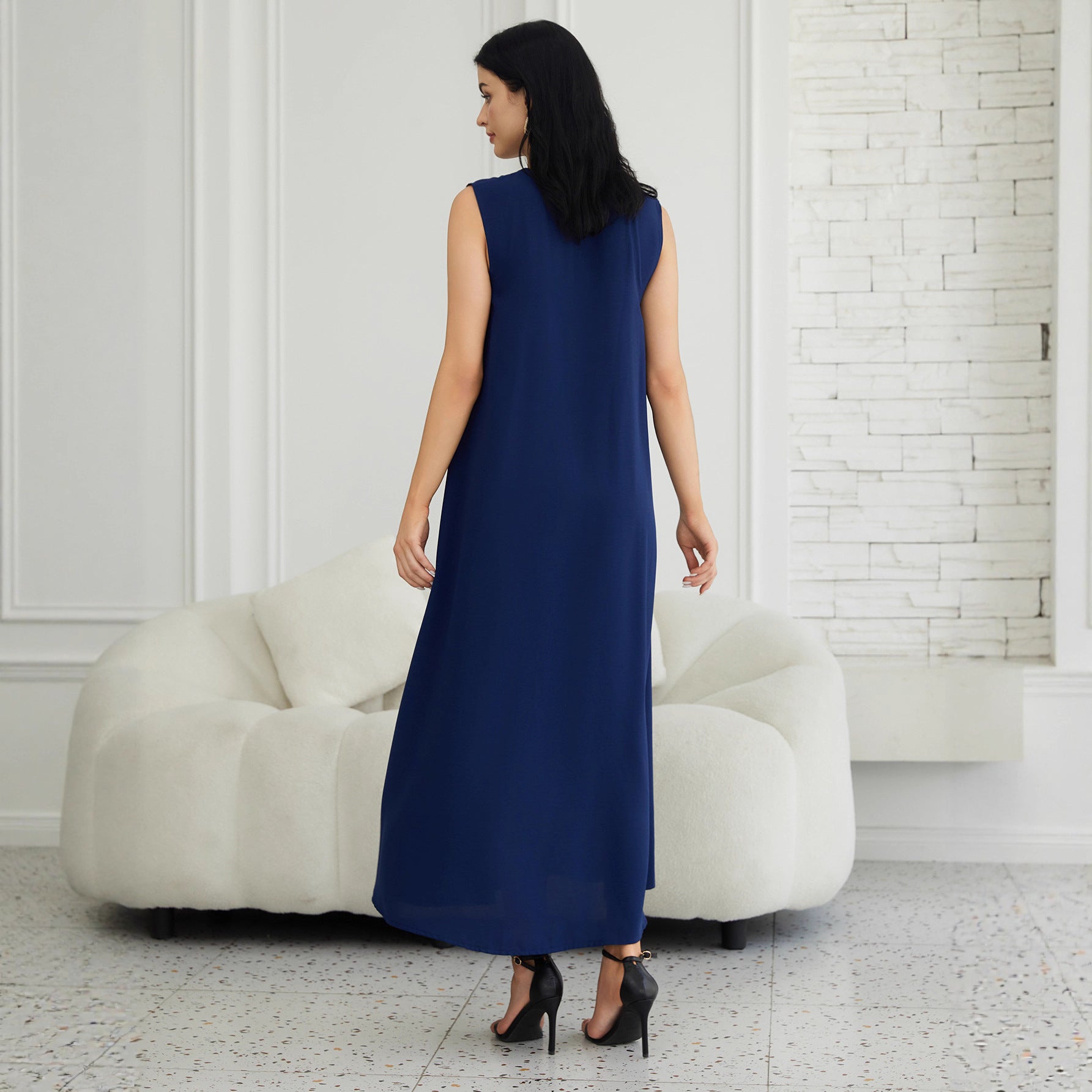Refined Navy & White 2-Piece Abaya Set – Modest Open Cardigan