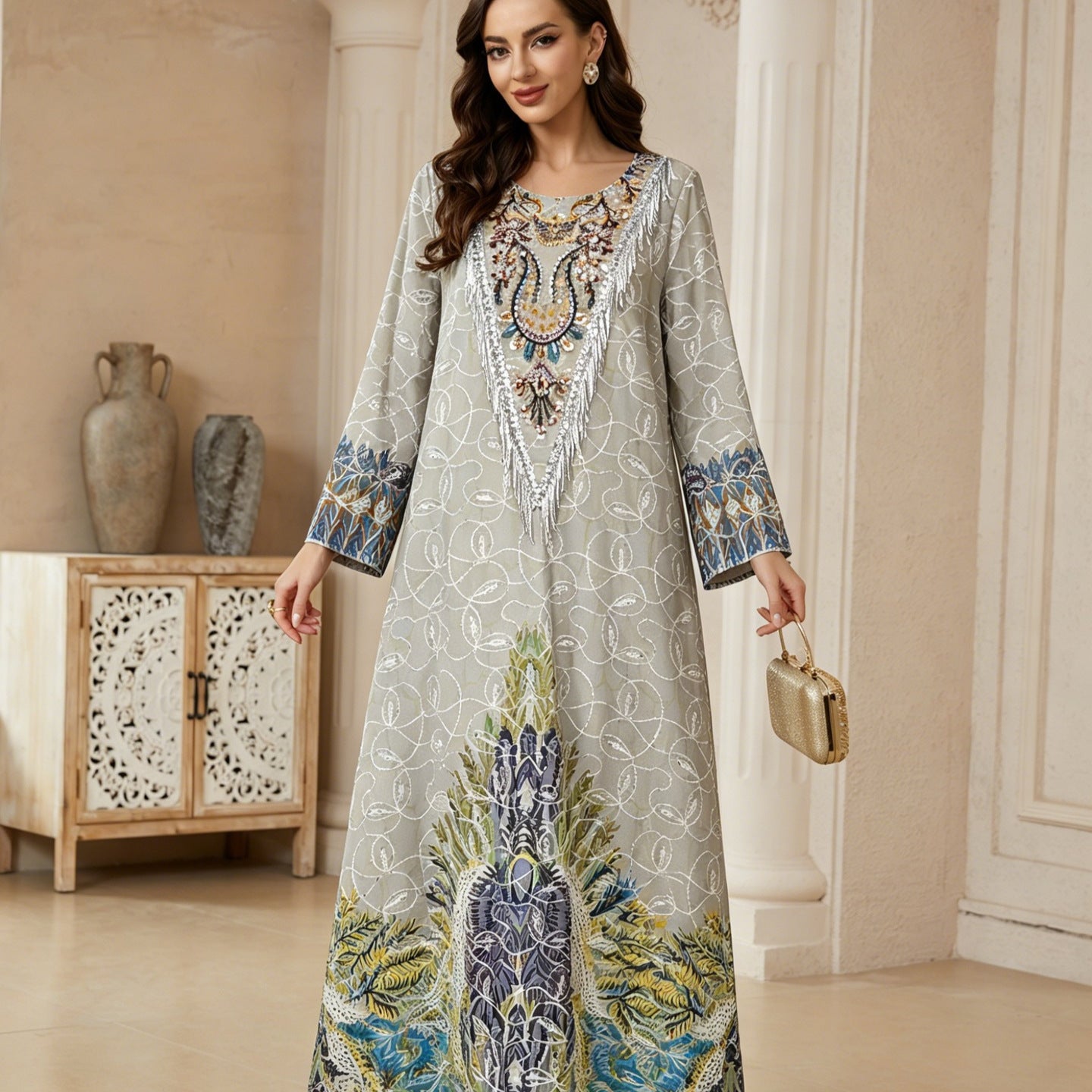 Blue Floral Embroidered Abaya - Modest Muslim Dress Ramadan Eid