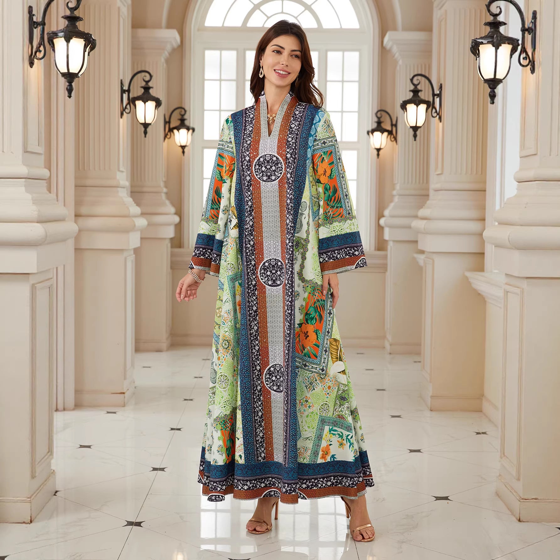 Confident Green Plus-Size Jalabiya – Floral Modest Maxi Dress