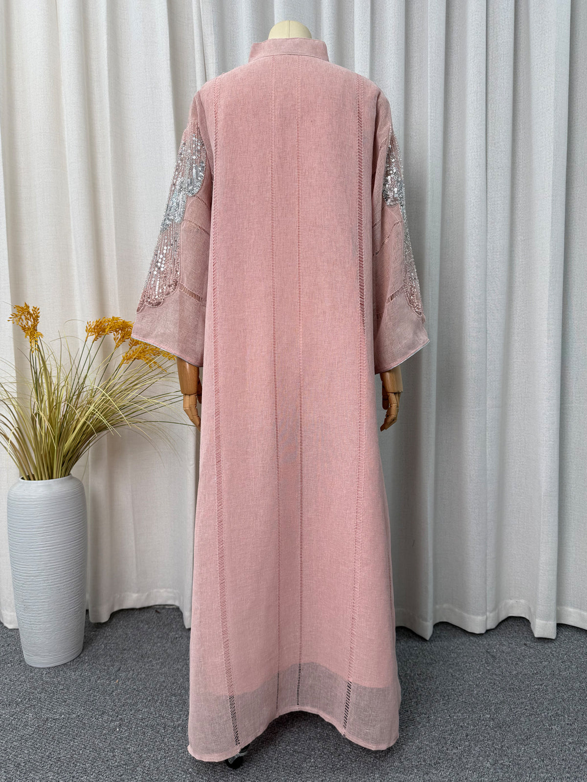 Pink Navy Apricot 2026 Sequin Applique Embroidered Long Gown Banquet Maxi Dress Modest Muslim Jalabiya