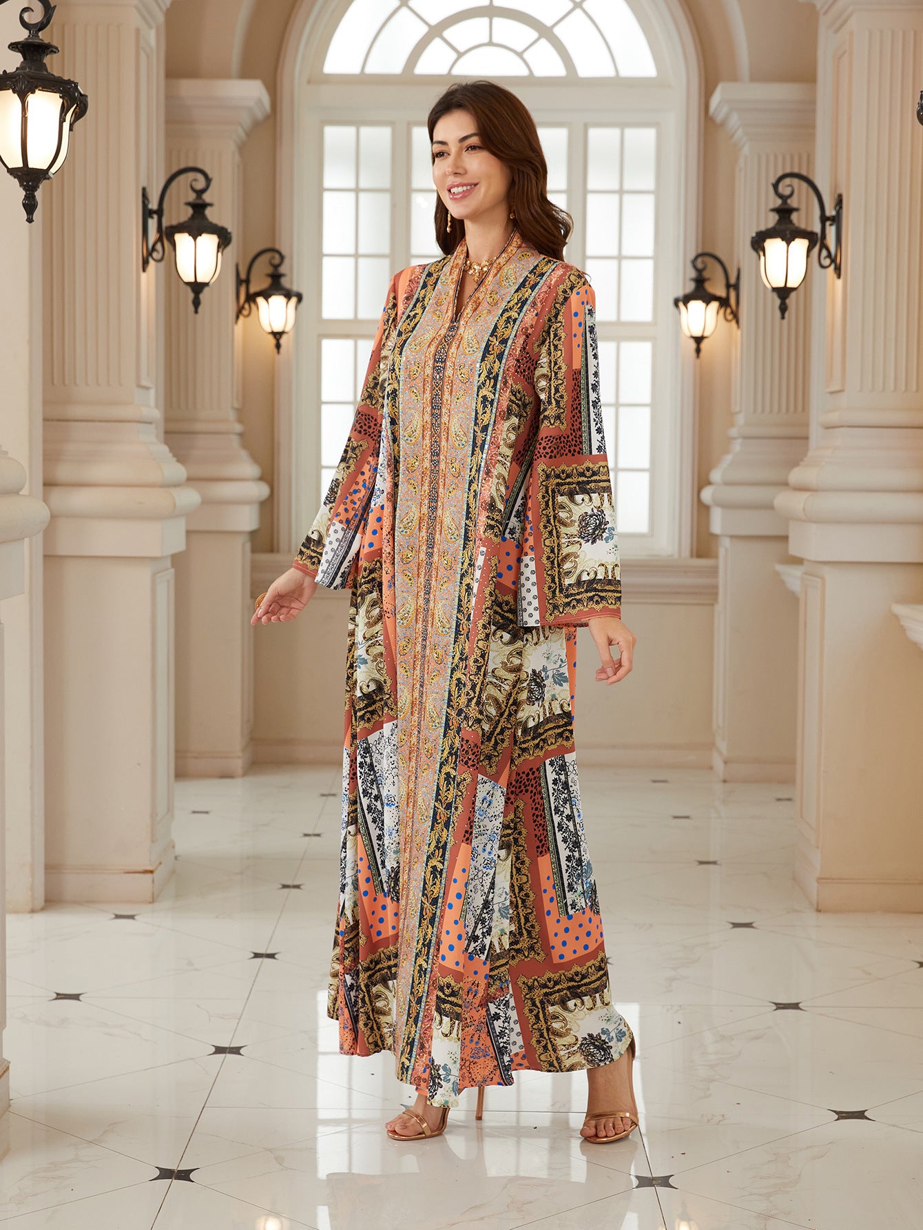 Chic Tribal Floral Kaftan – Bohemian Modest Maxi Dress