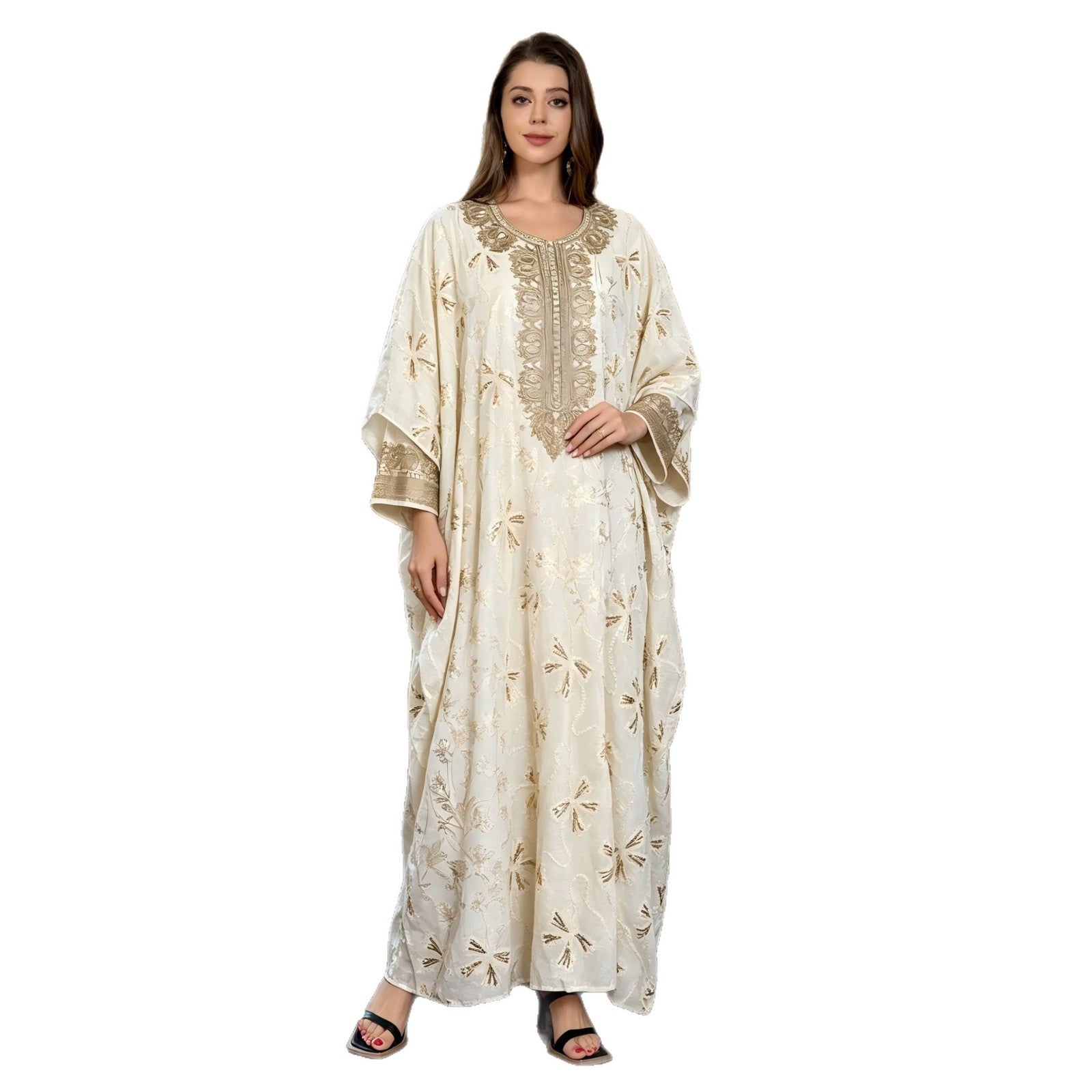 Off White Embroidered Two-Piece Cardigan Vest Set Evening Gown Jalabiya Modest Long Maxi Dress for Muslim Women Eid Ramadan