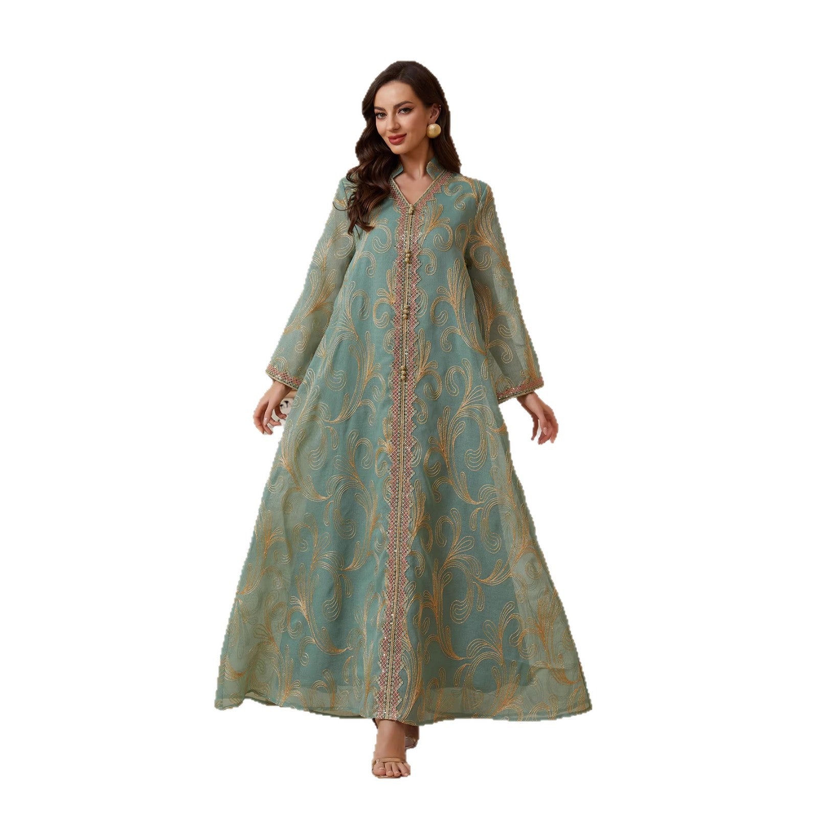 Elegant Embroidered Long-Sleeve Women's Abaya Gown