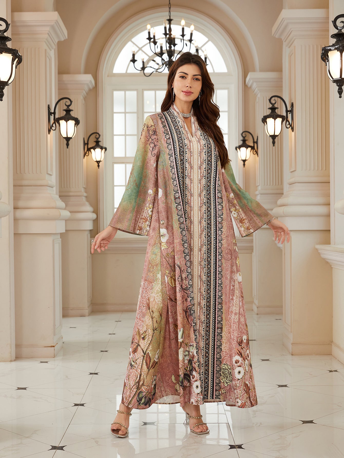 Fresh Floral Spring Kaftan – Rhinestone Modest Pullover Dress