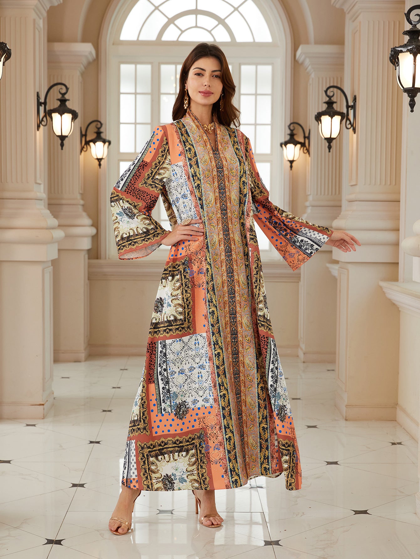 Chic Tribal Floral Kaftan – Bohemian Modest Maxi Dress