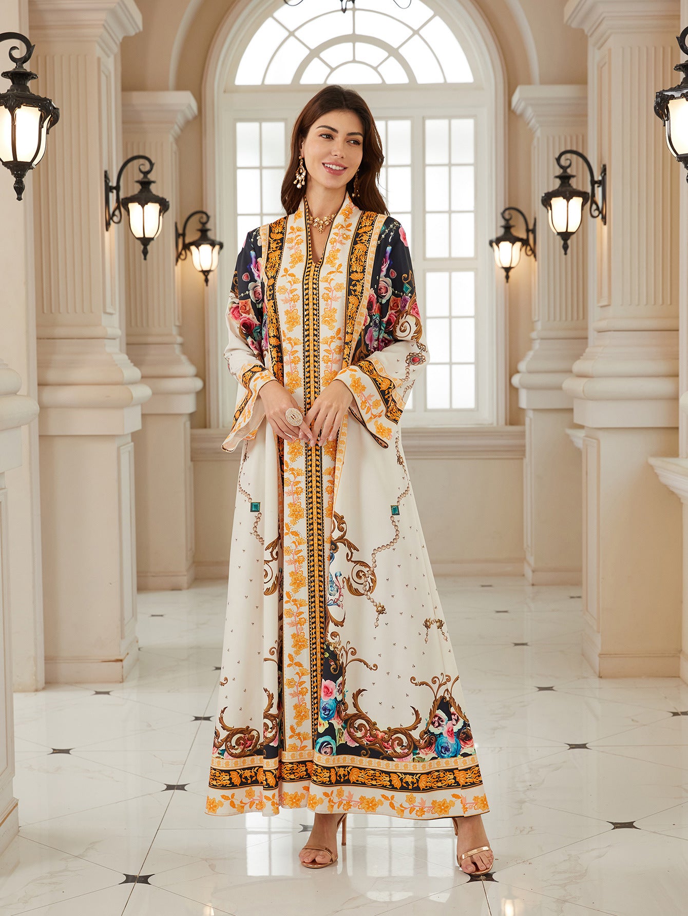 Captivating Floral Maxi Robe – Rhinestone Modest Abaya