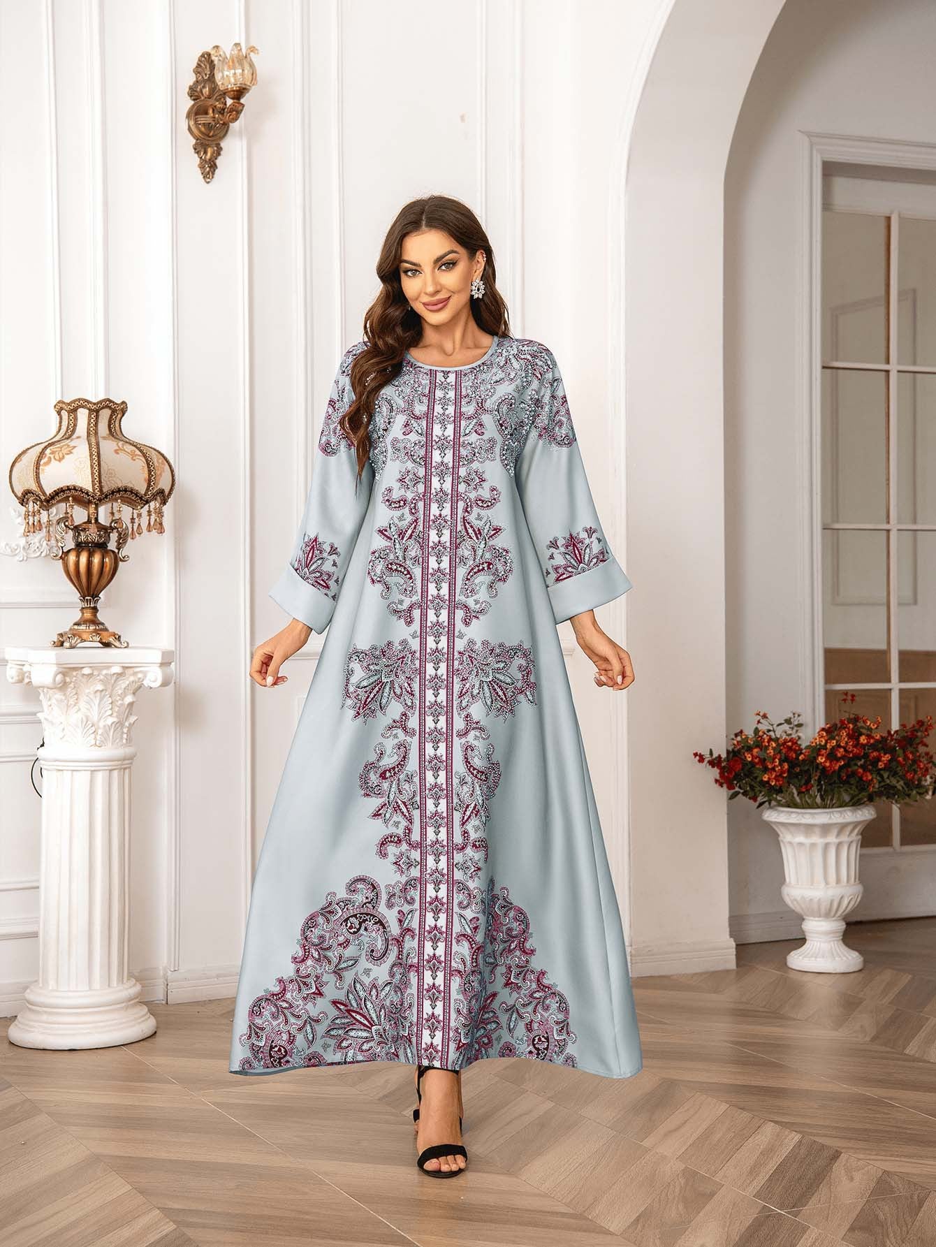 Dazzling 6-Color Rhinestone Kaftan – Modest Muslim Boho Maxi