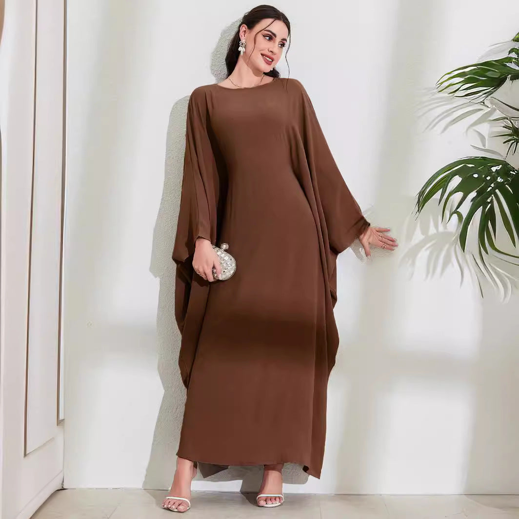 Embroidered Batwing Sleeve Tie-Waist Kaftan Dress Jalabiya Modest Long Maxi Dress for Muslim Women Eid Ramadan Daily Wear S-XXL