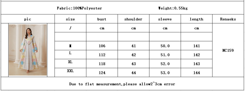 Women Grey White Colorful Embroidery Tassel V Stand Collar Flare Sleeve Abaya Loose Long Dubai Muslim Modest Kaftan Maxi Dress For Wedding Eid Ramadan