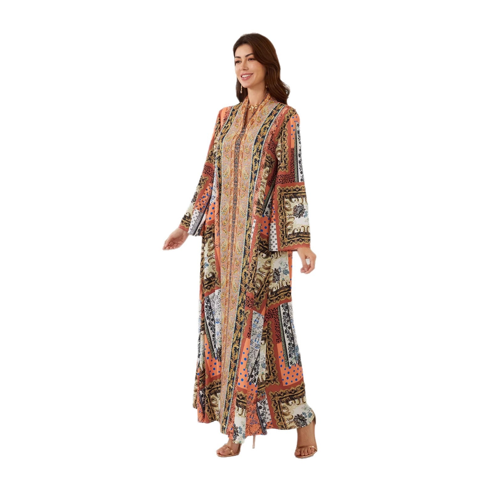Chic Tribal Floral Kaftan – Bohemian Modest Maxi Dress