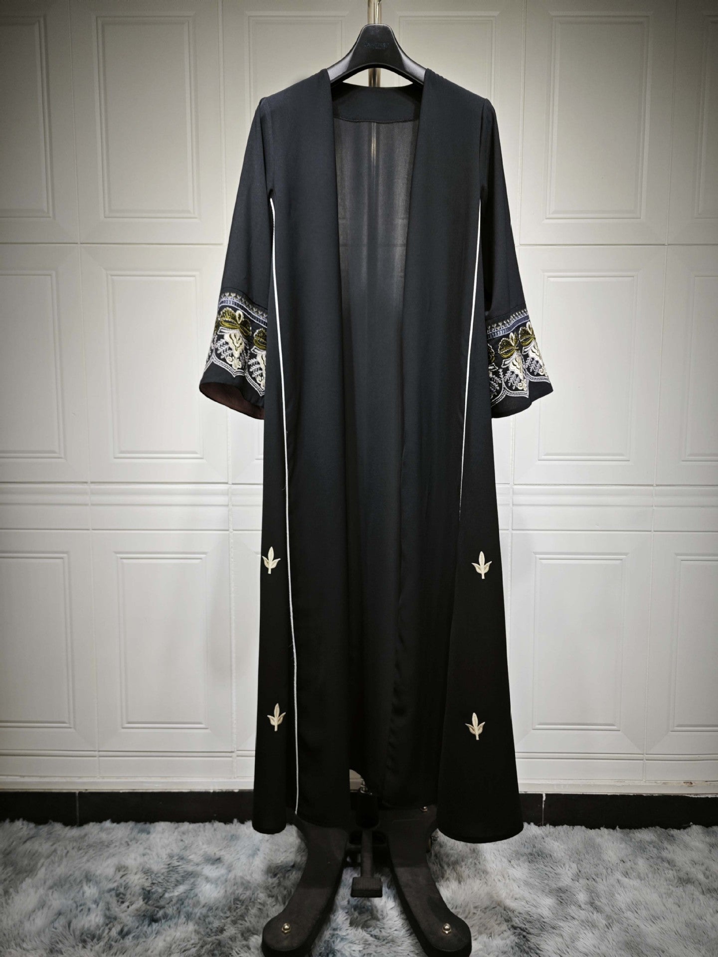 Embroidered Open Front Abaya Cardigan Modest Long Maxi Dress Jalabiya for Muslim Women Eid Ramadan Party Daily Wear One Size