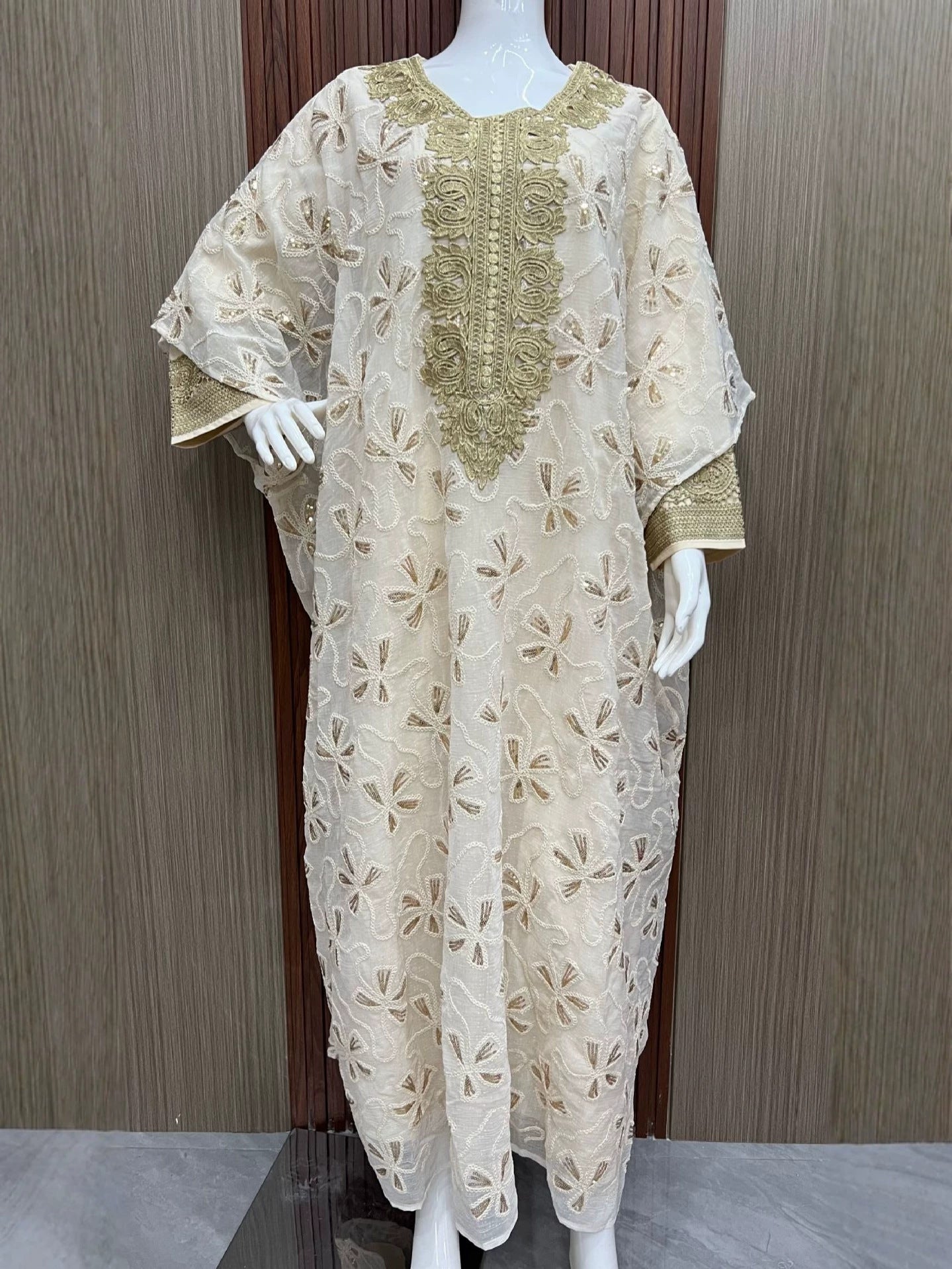 Off White Embroidered Two-Piece Cardigan Vest Set Evening Gown Jalabiya Modest Long Maxi Dress for Muslim Women Eid Ramadan