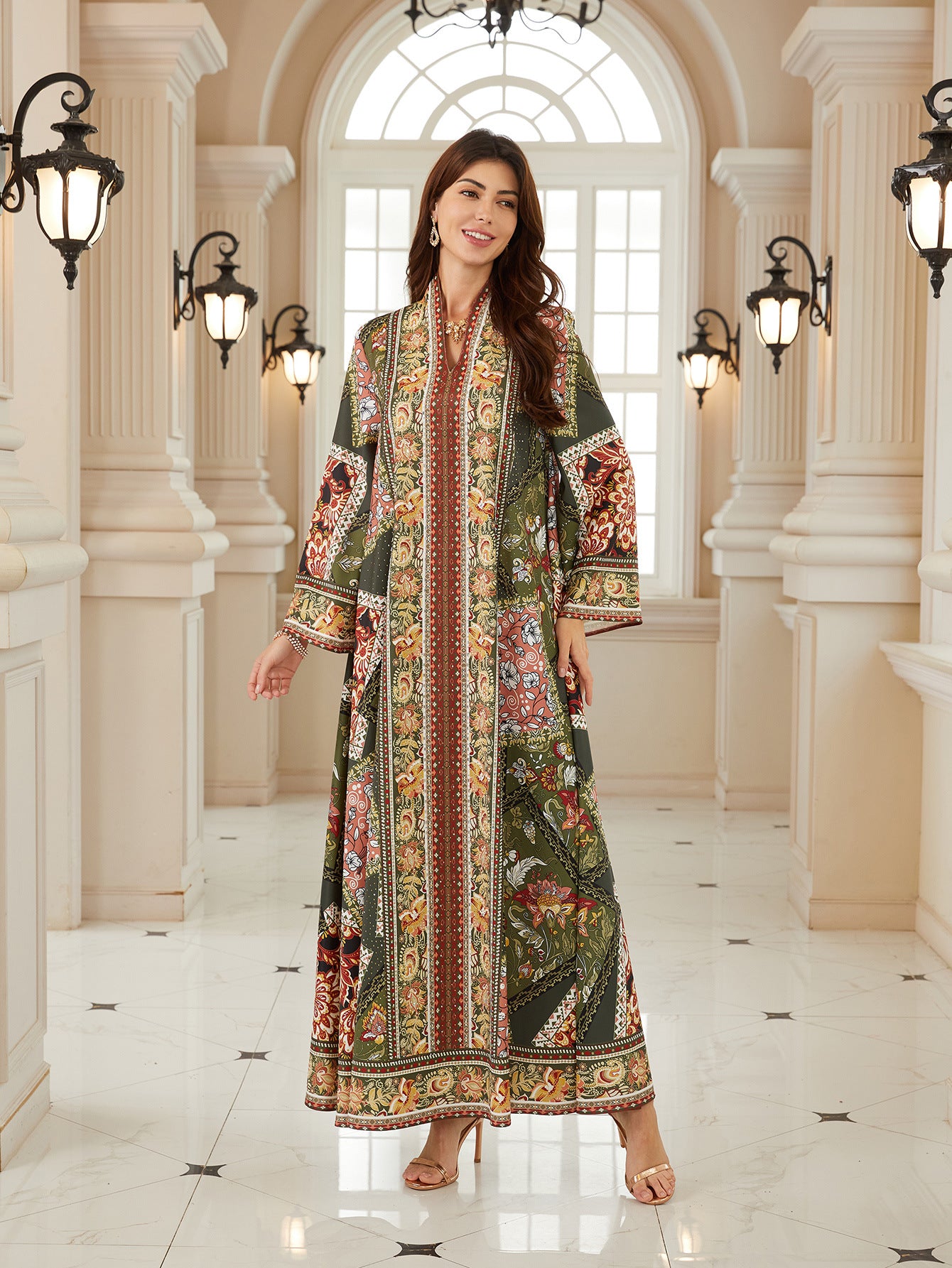 Bohemian Floral Spring Kaftan – Modest Muslim Long-Sleeve Maxi
