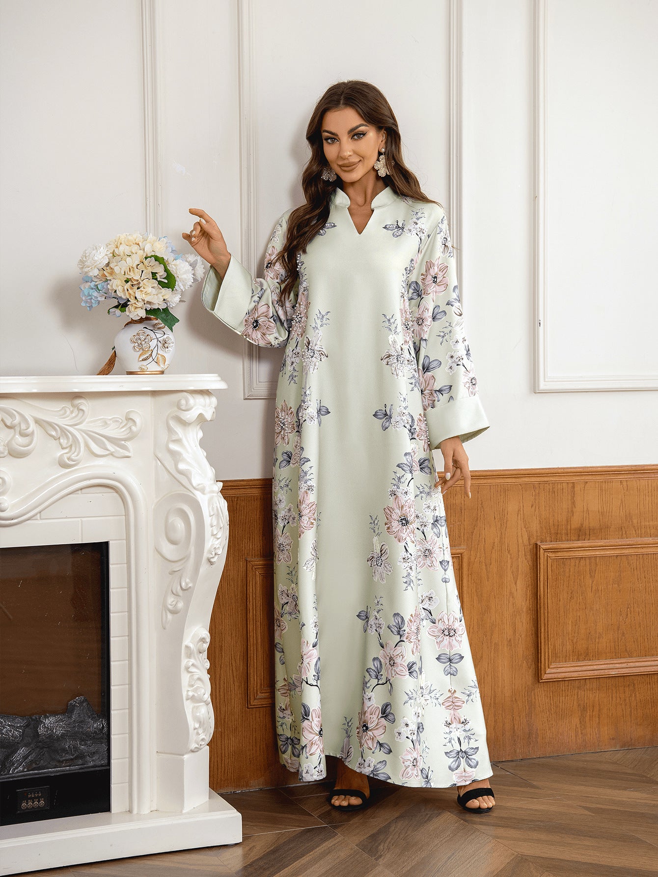 Elegant 4-Color Floral Embroidered Kaftan – Modest Muslim Maxi