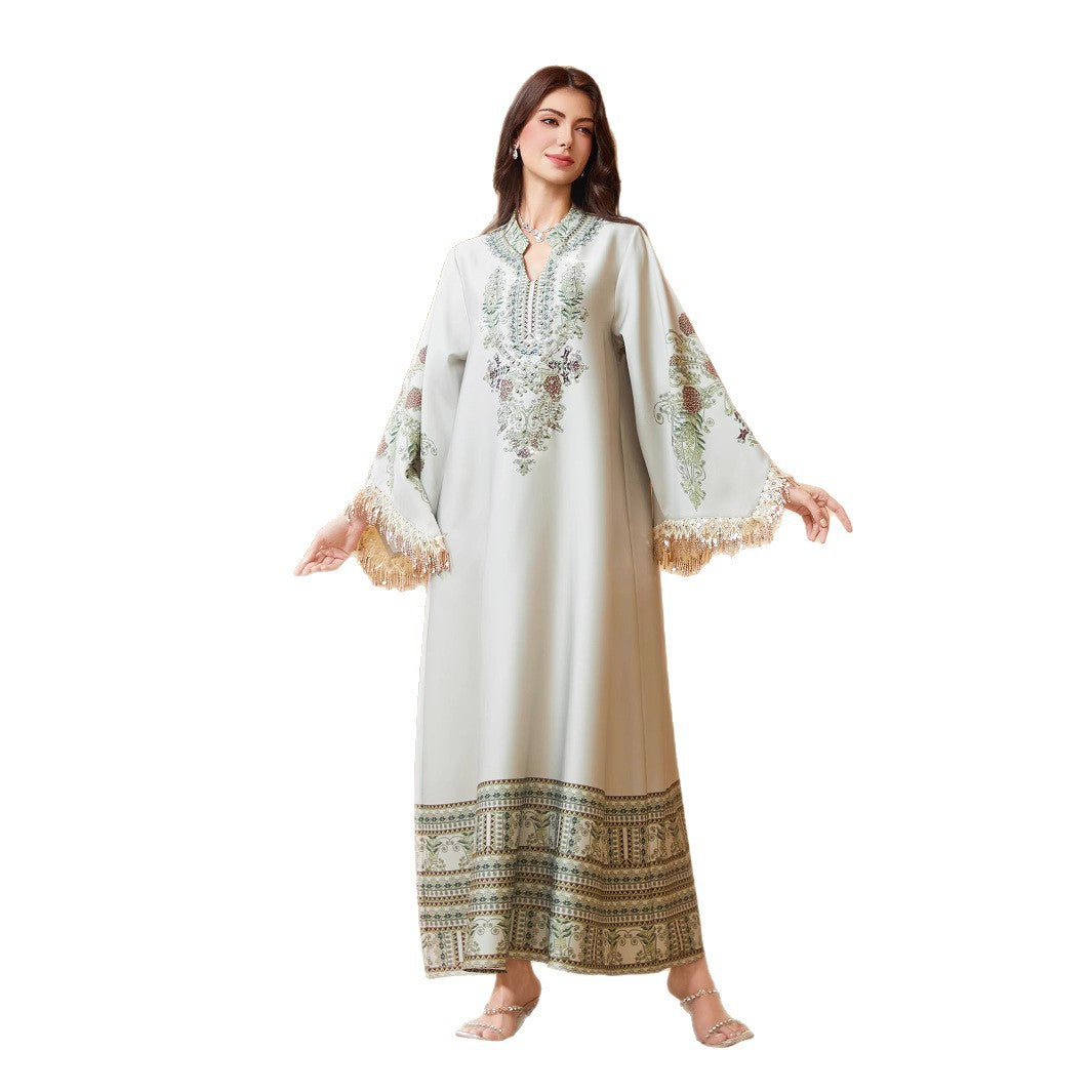 Vibrant 3-Color Floral Kaftan – Modest Muslim V-Neck Maxi
