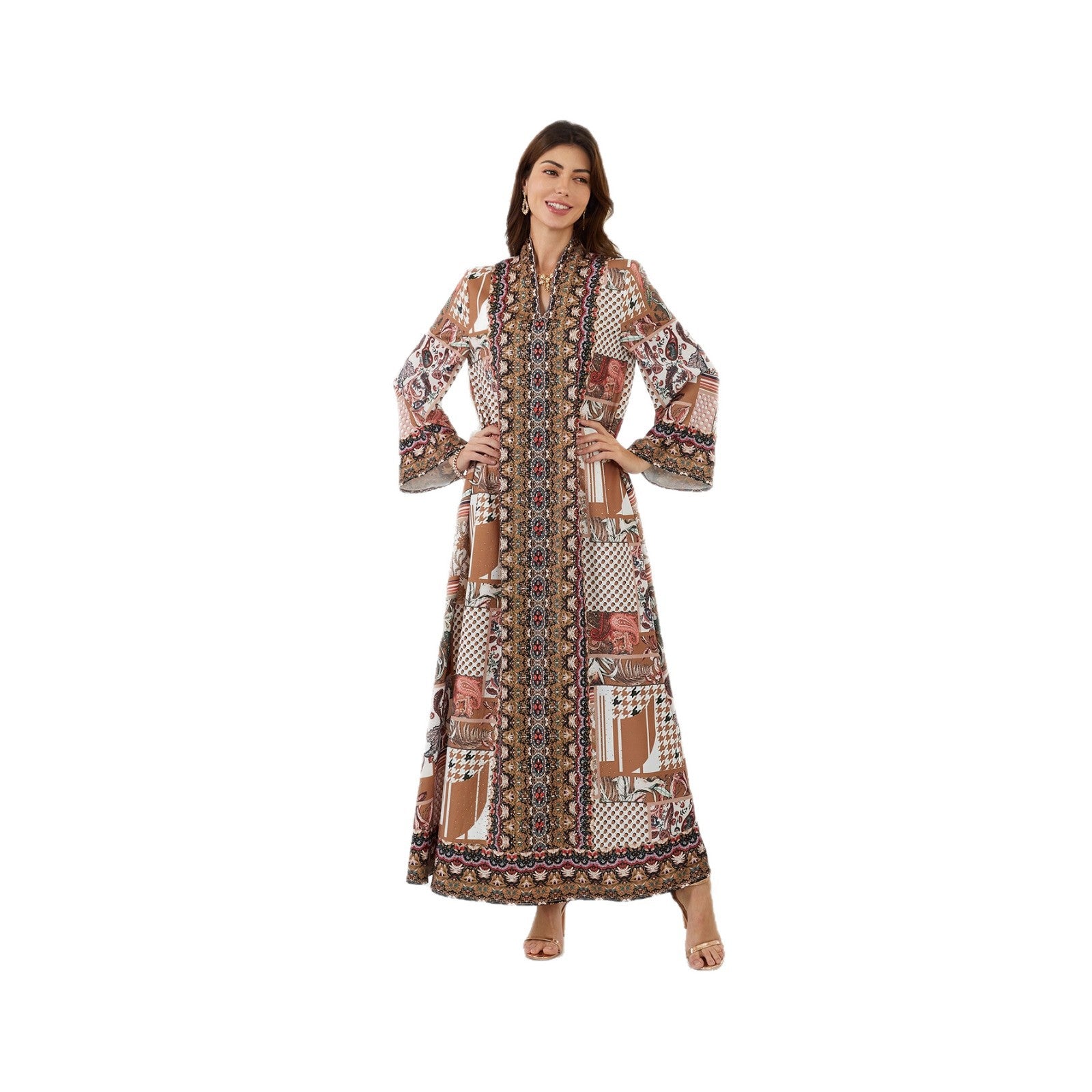 Charming Floral Jalabiya – Rhinestone Embroidered Muslim Maxi Dress