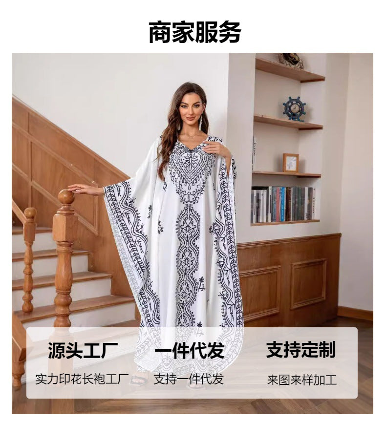 White Batwing Floral Abaya - Modest Muslim Dress Ramadan Eid
