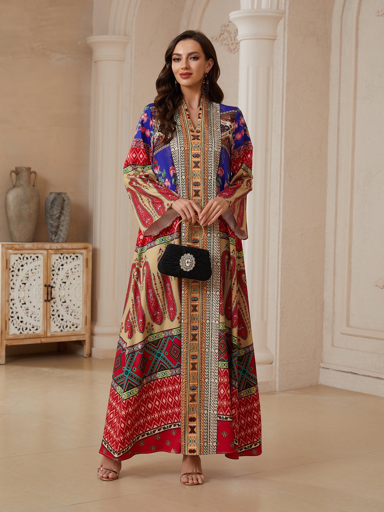 Floral Print Pullover Abaya - Modest Long Robe for Women