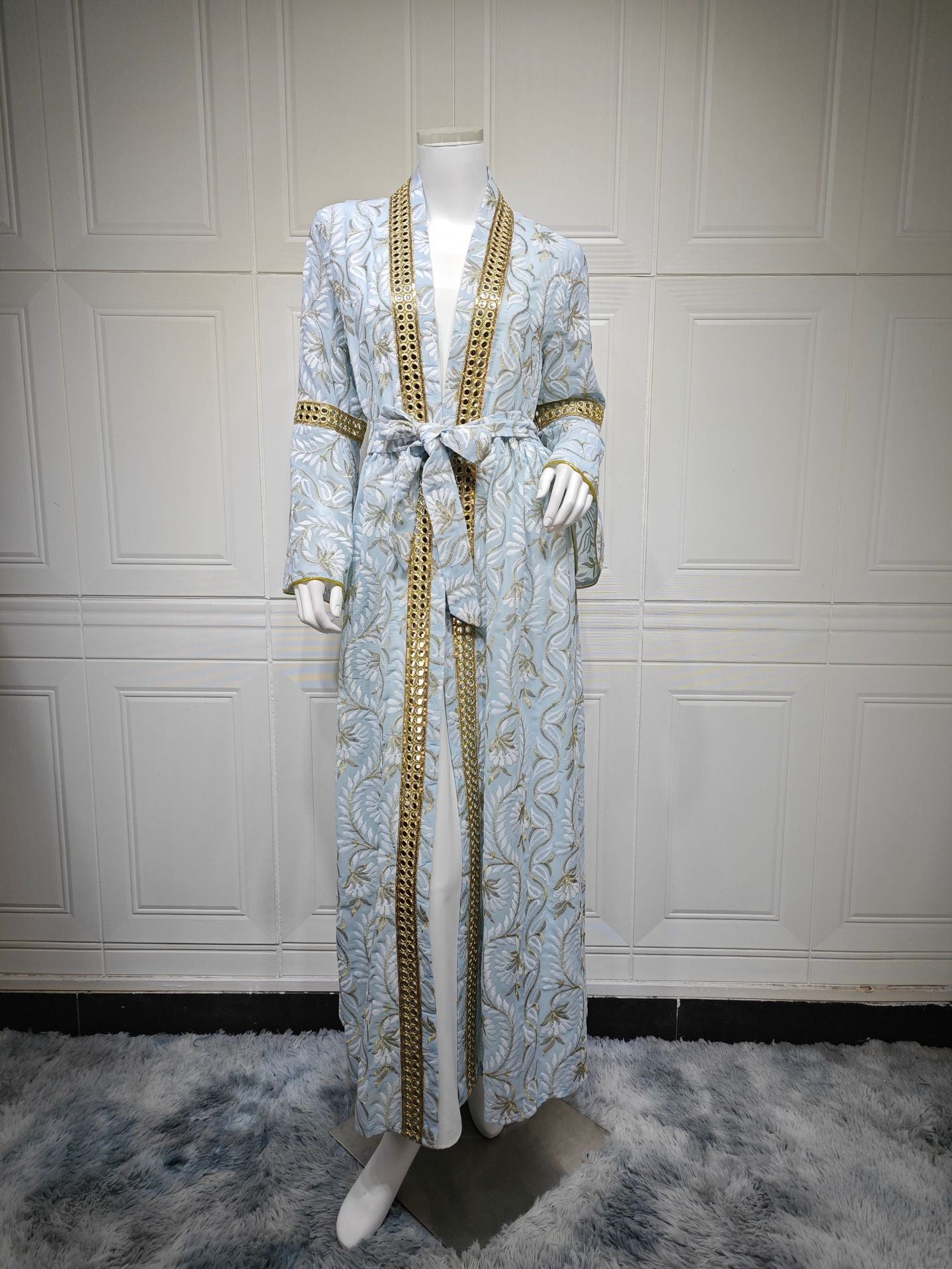 Light Green Blue Purple Yellow Heavy Embroidery Embroidered Waist Maxi Dress Set