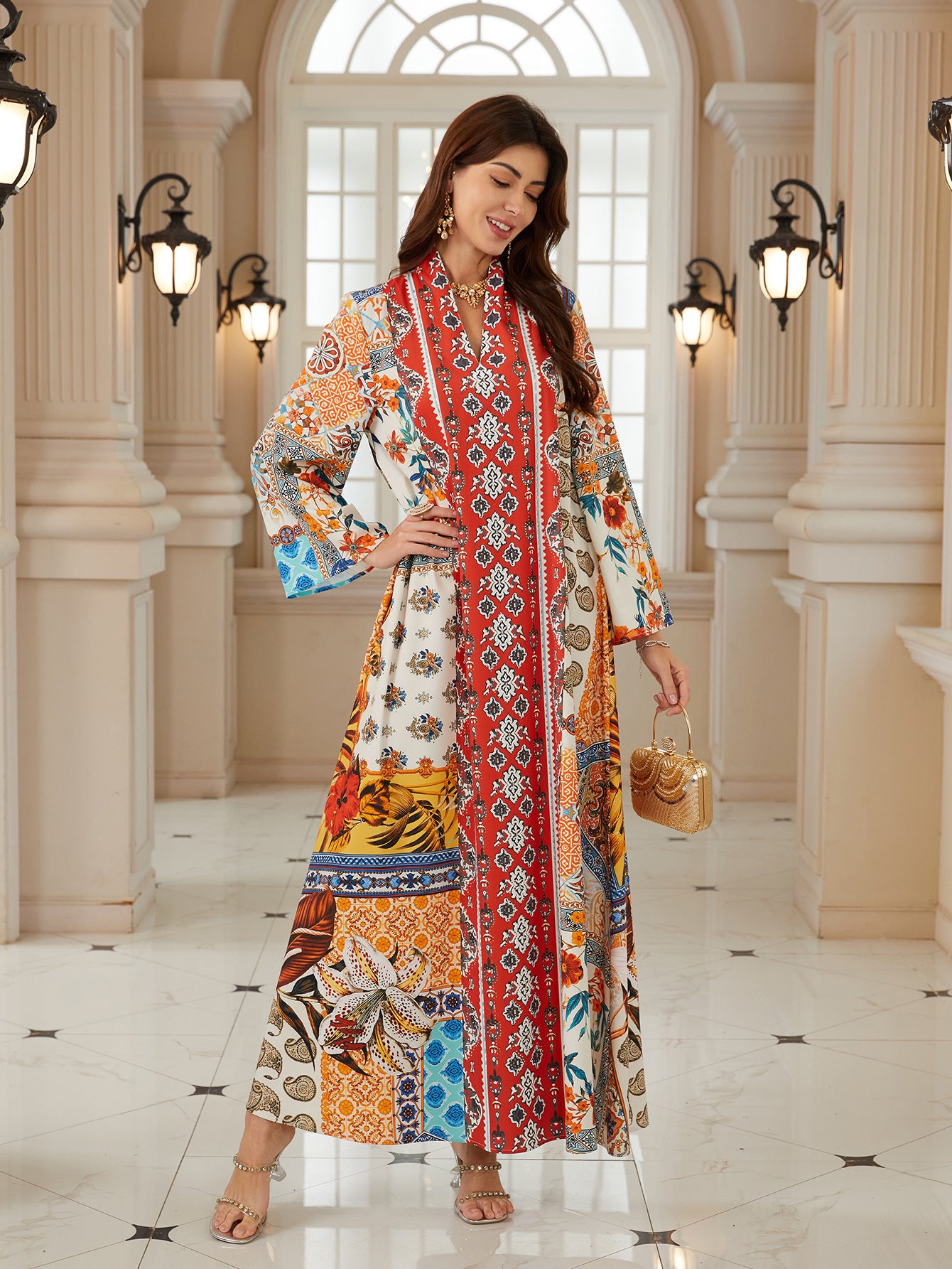 Bold Red Printed Pullover Abaya – Modest Maxi Dress