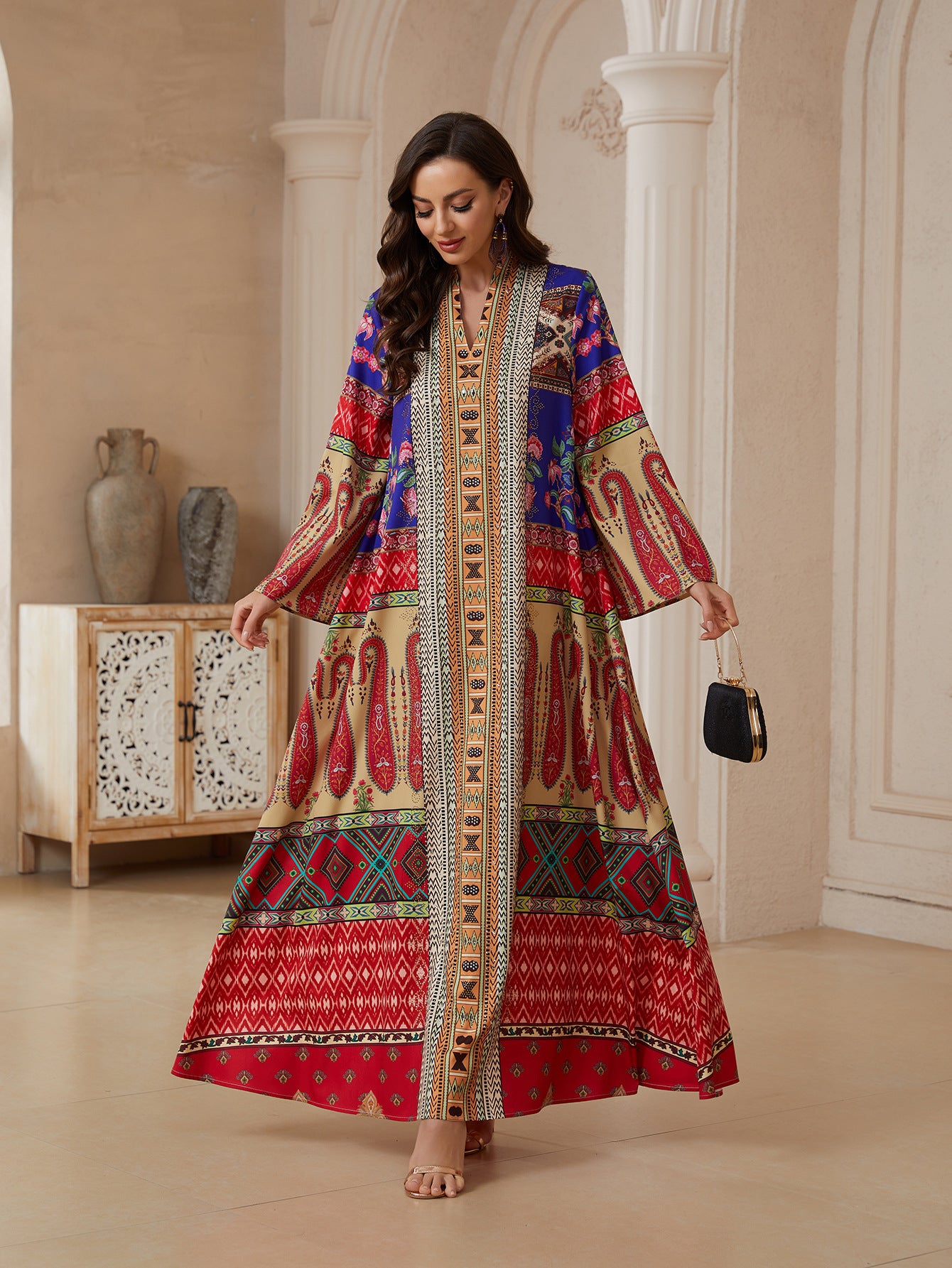 Floral Print Pullover Abaya - Modest Long Robe for Women