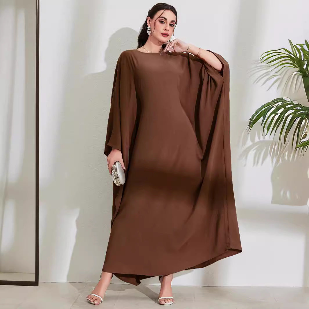 Embroidered Batwing Sleeve Tie-Waist Kaftan Dress Jalabiya Modest Long Maxi Dress for Muslim Women Eid Ramadan Daily Wear S-XXL