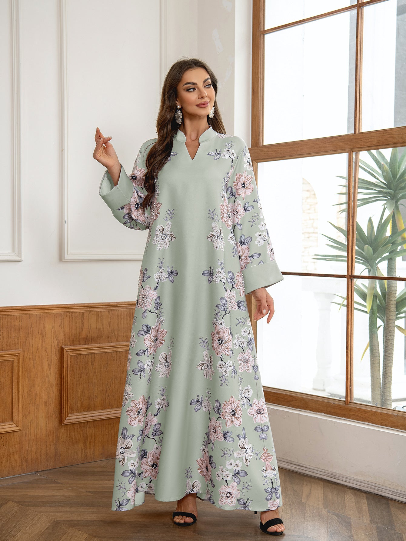 Elegant 4-Color Floral Embroidered Kaftan – Modest Muslim Maxi