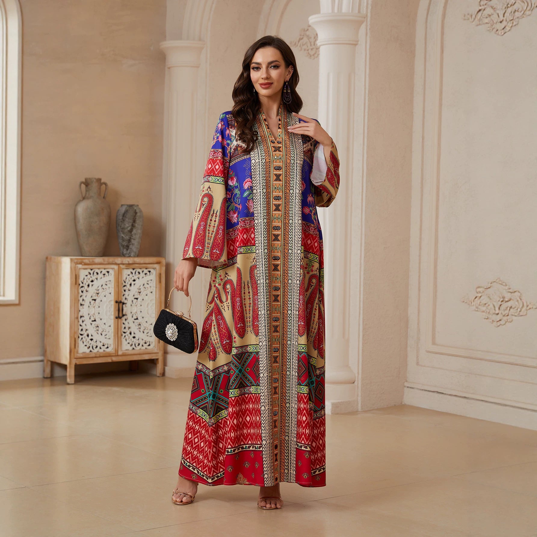 Floral Print Pullover Abaya - Modest Long Robe for Women