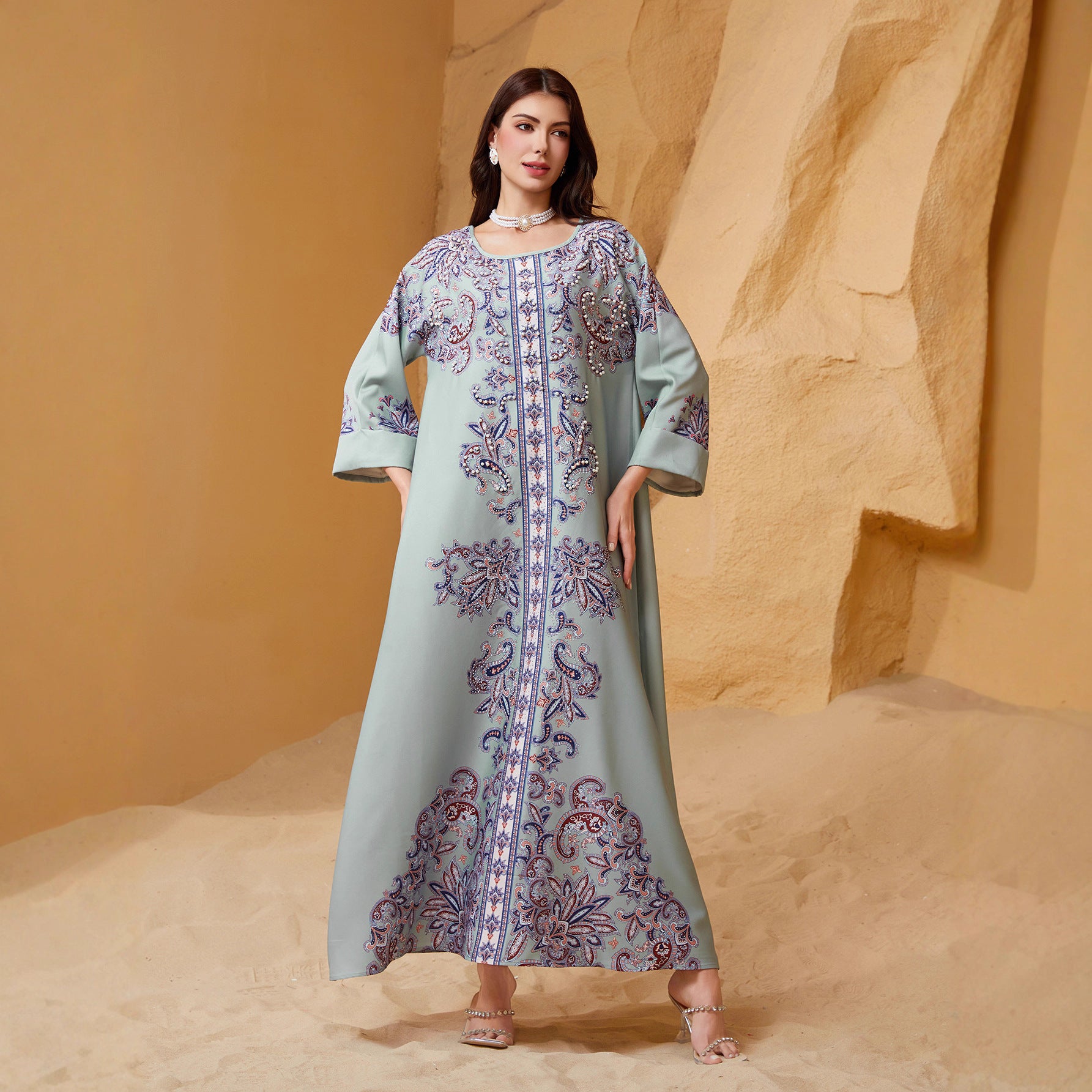 Gorgeous 6-Color Rhinestone Kaftan – Bohemian Modest Muslim Maxi