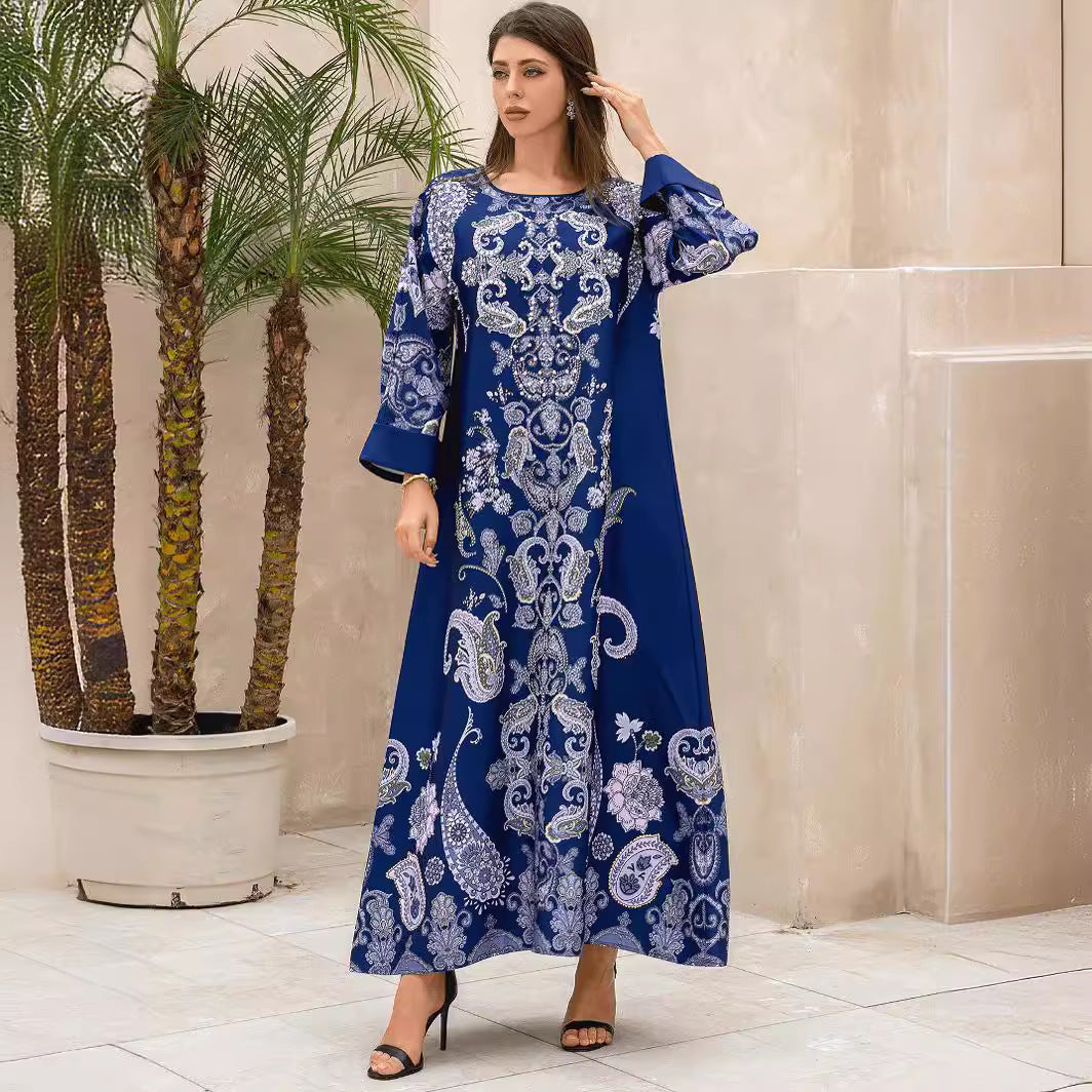 Navy Rhinestone Party Abaya - Printed Evening Robe Plus Size