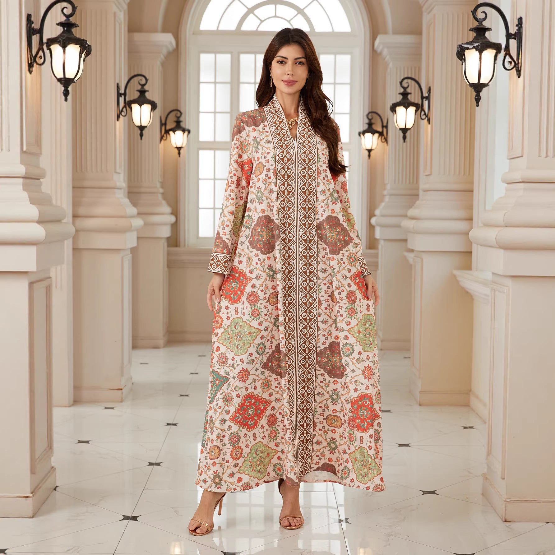 Floral Print Pullover Abaya - Modest Muslim Dress Ramadan Eid