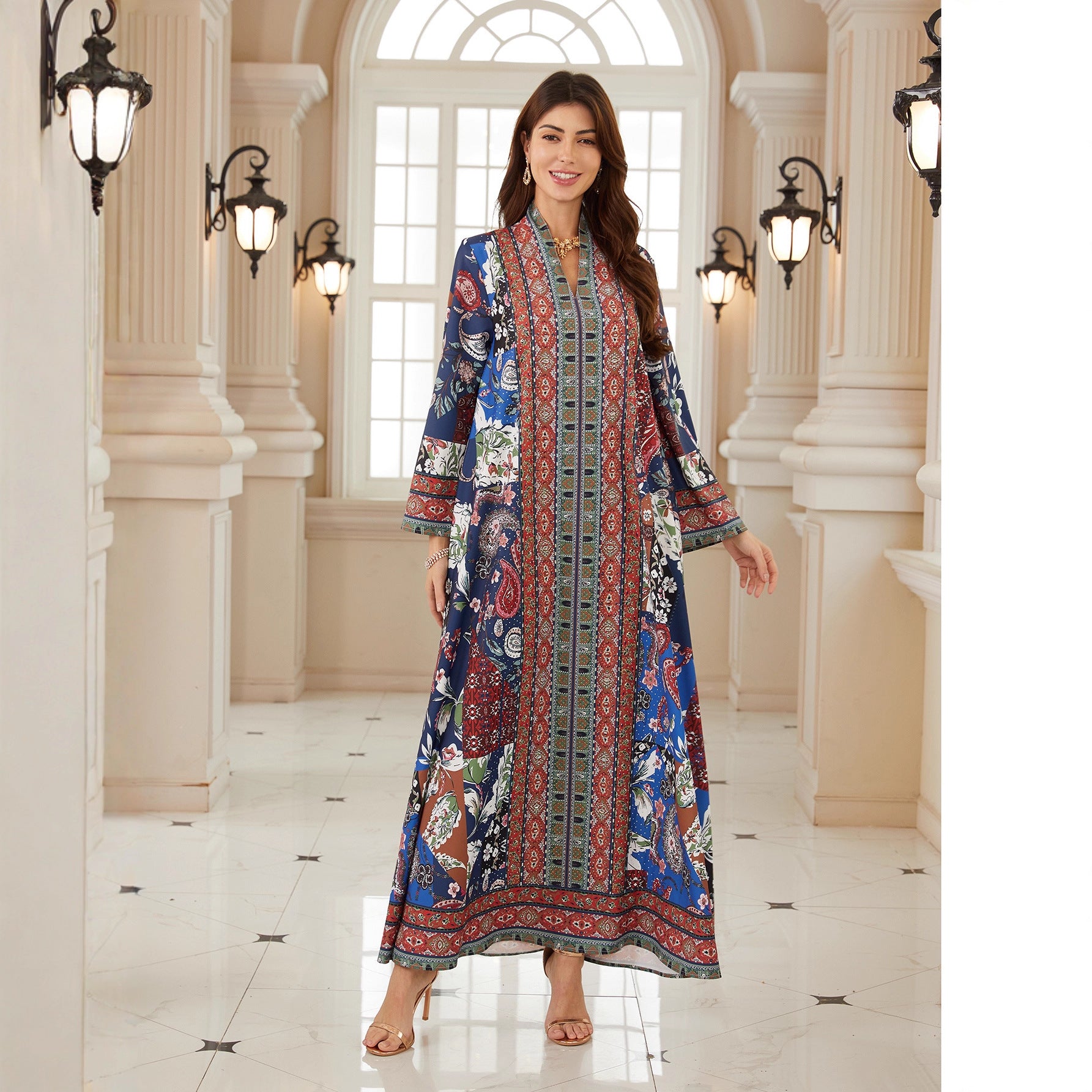Floral Print Plus Size Abaya Robe - Modest Muslim Dress Ramadan Eid