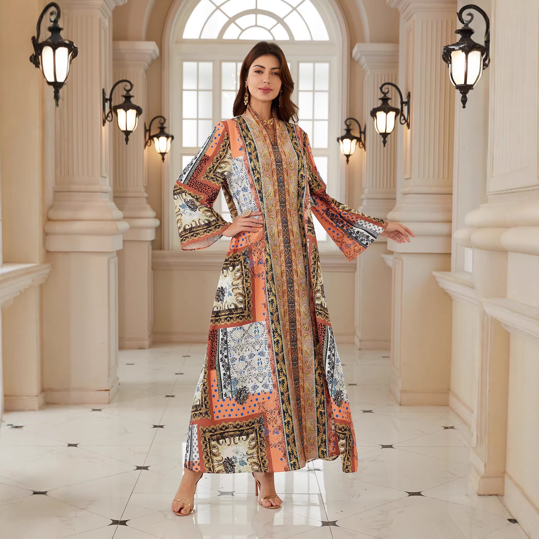Chic Tribal Floral Kaftan – Bohemian Modest Maxi Dress